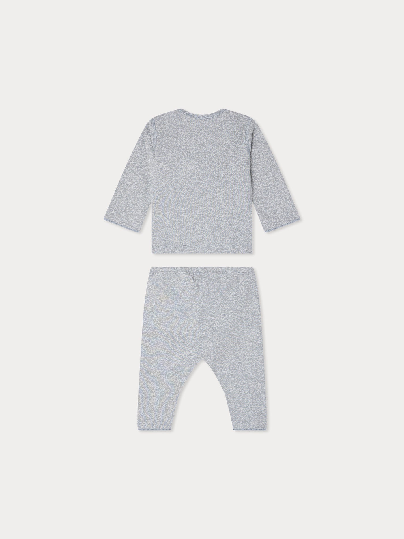 Timi printed set with American neckline in blue-grey organic cotton
