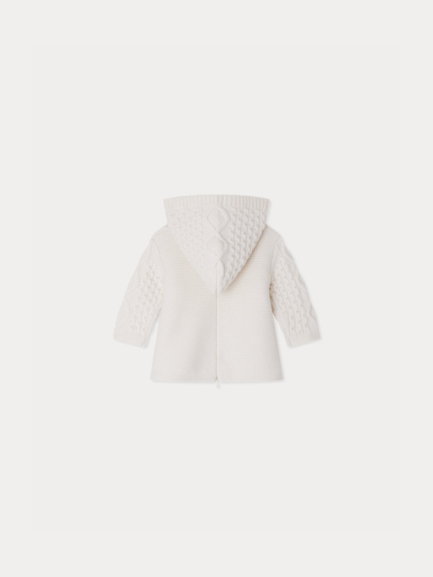 Burnou mixte Tainy à capuche avec une maille fantaisie en laine blanc