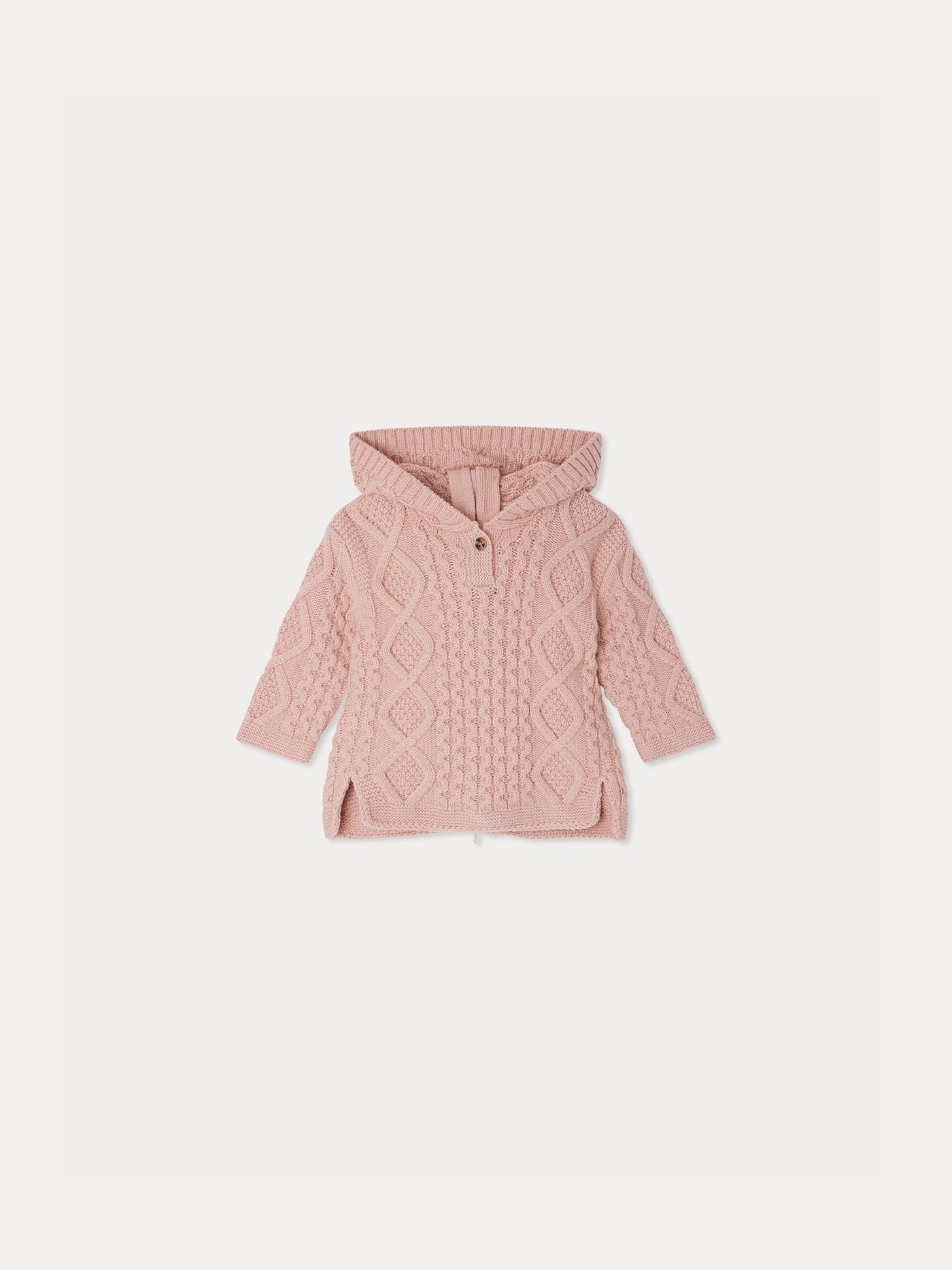 Burnou Tainy à capuche avec une maille fantaisie en laine rose