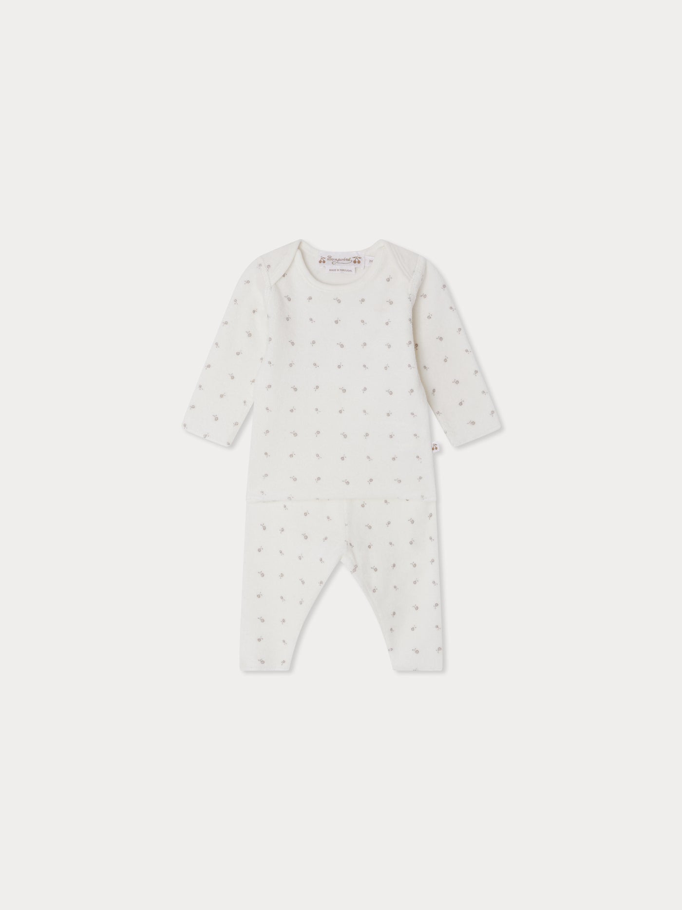 Completo Timi in spugna stampata con scollo all'americana in cotone biologico