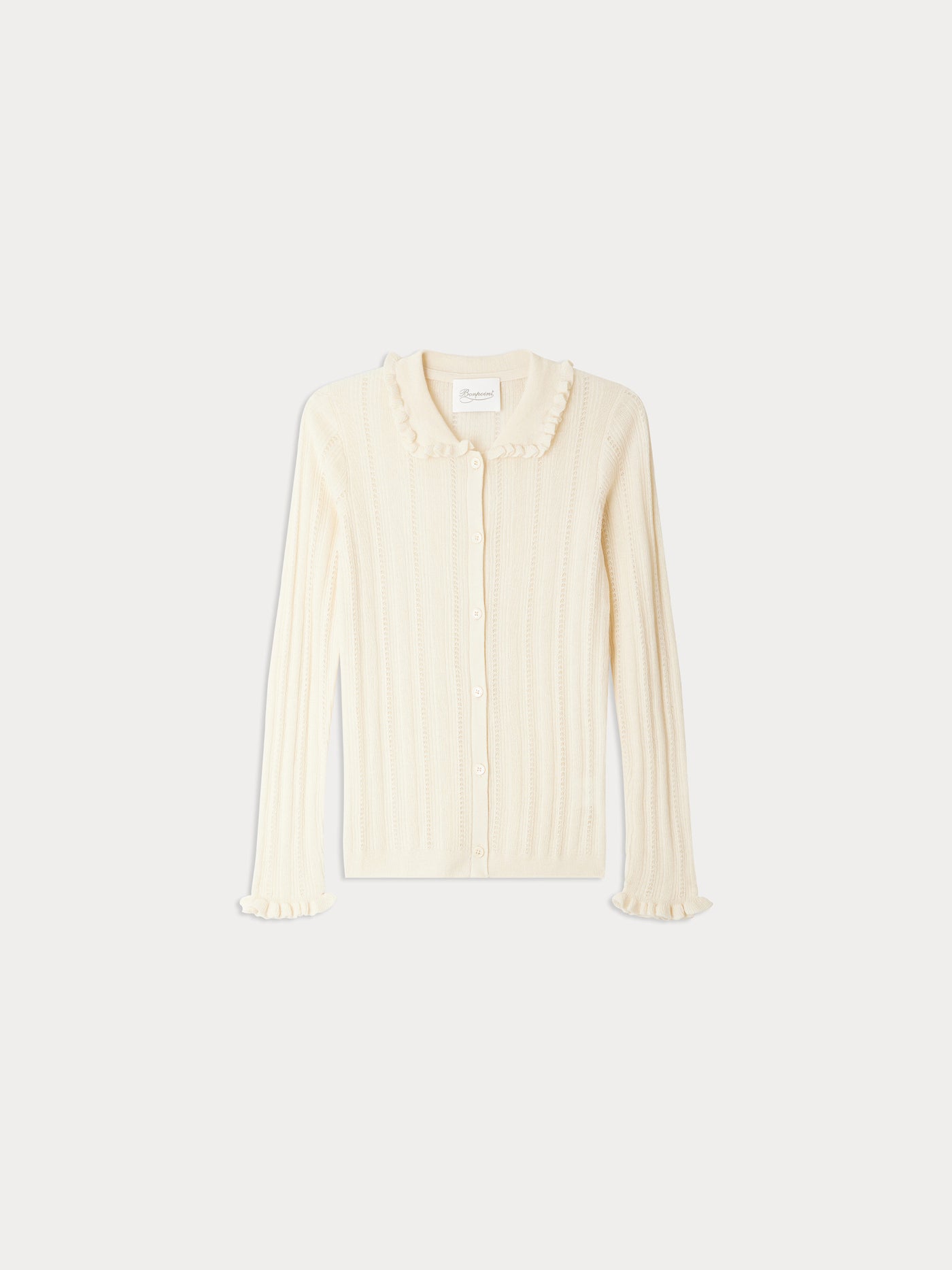 Jimini-Cardigan mit Zierstichkragen aus Wolle und Seide