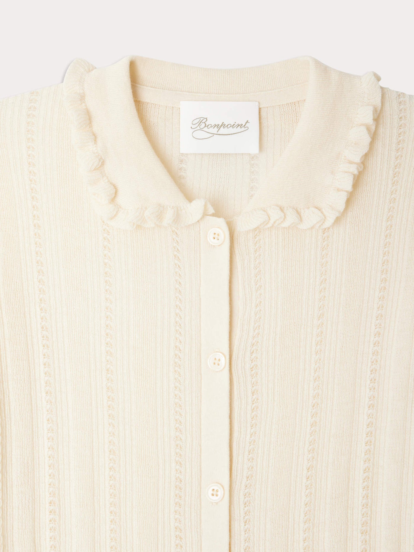 Jimini-Cardigan mit Zierstichkragen aus Wolle und Seide