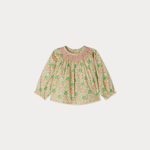 Griotte-Bluse gesmokt und bestickt aus Liberty-Stoff aus Bio-Baumwolle