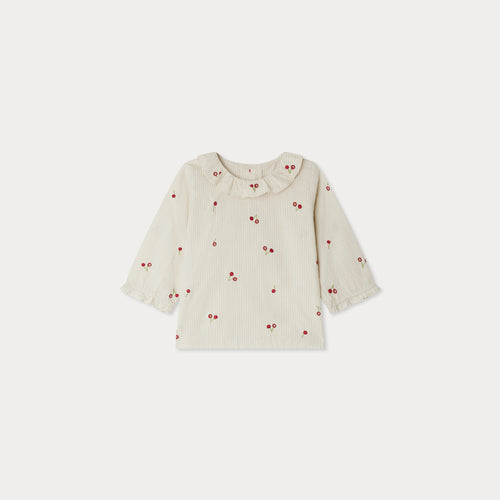 Ganiti blouse in striped organic cotton with cherry embroidery