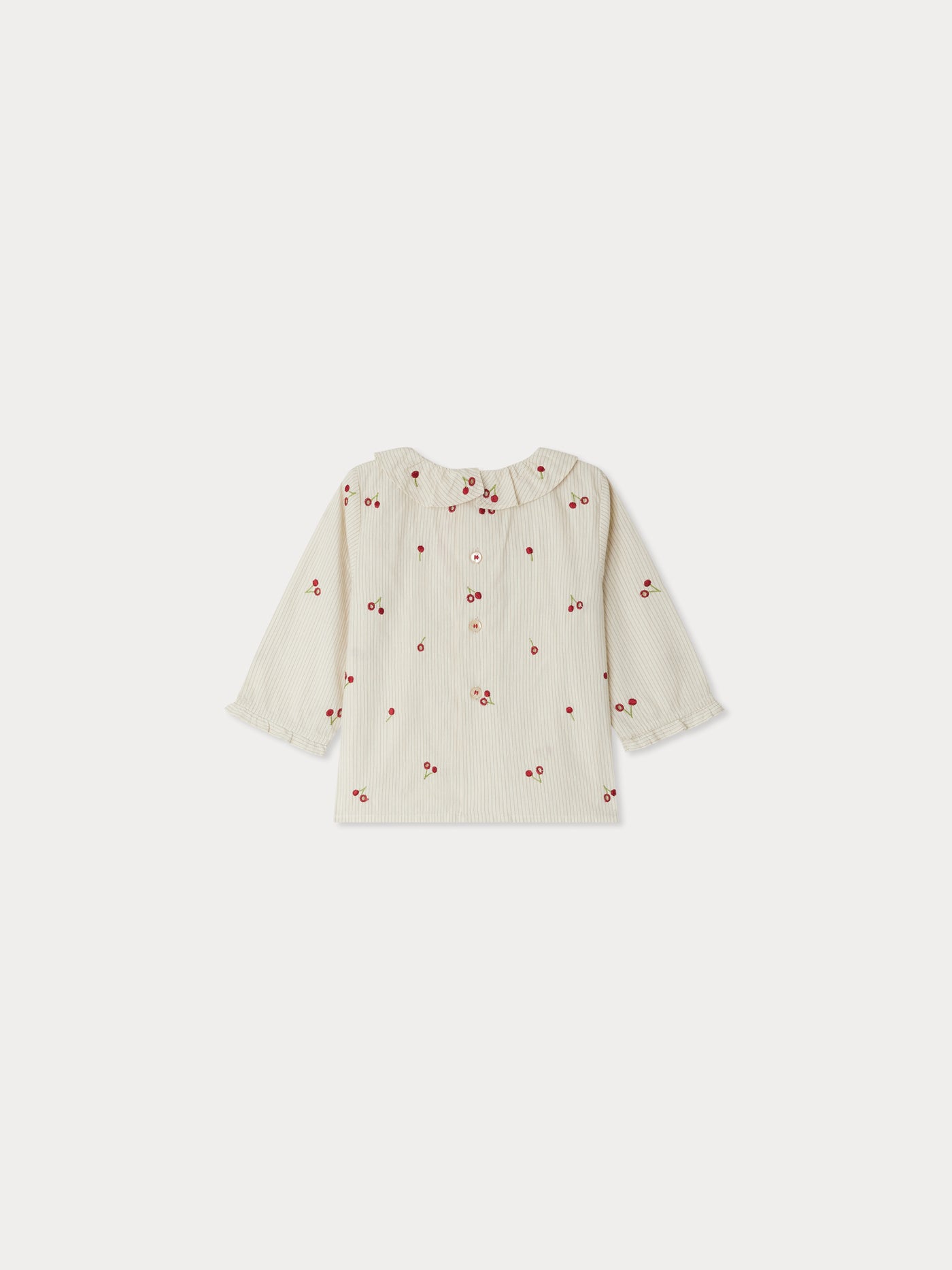 Ganiti blouse in striped organic cotton with cherry embroidery
