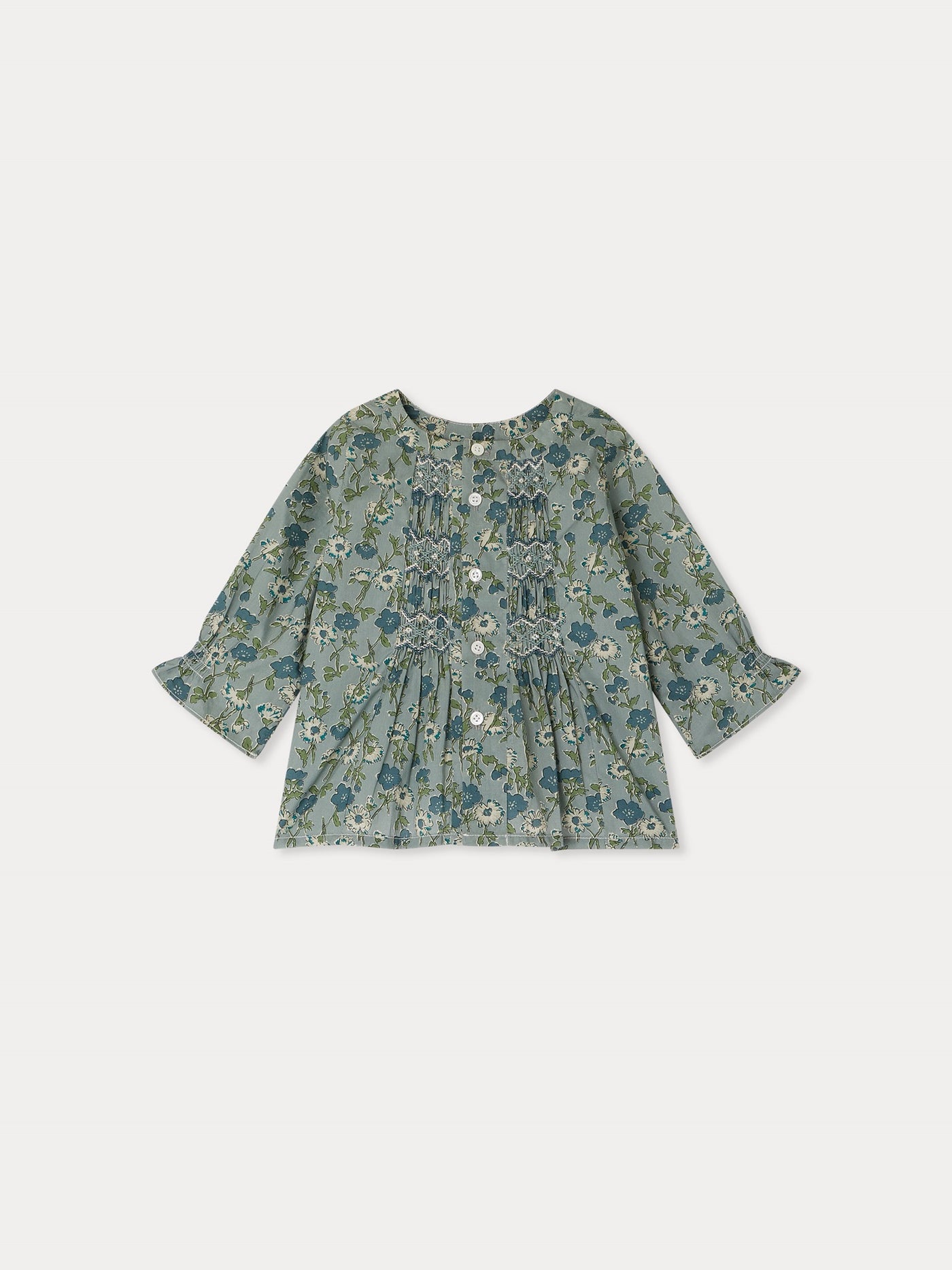 Blusa Blissi con arricciatura in tessuto Liberty in cotone biologico