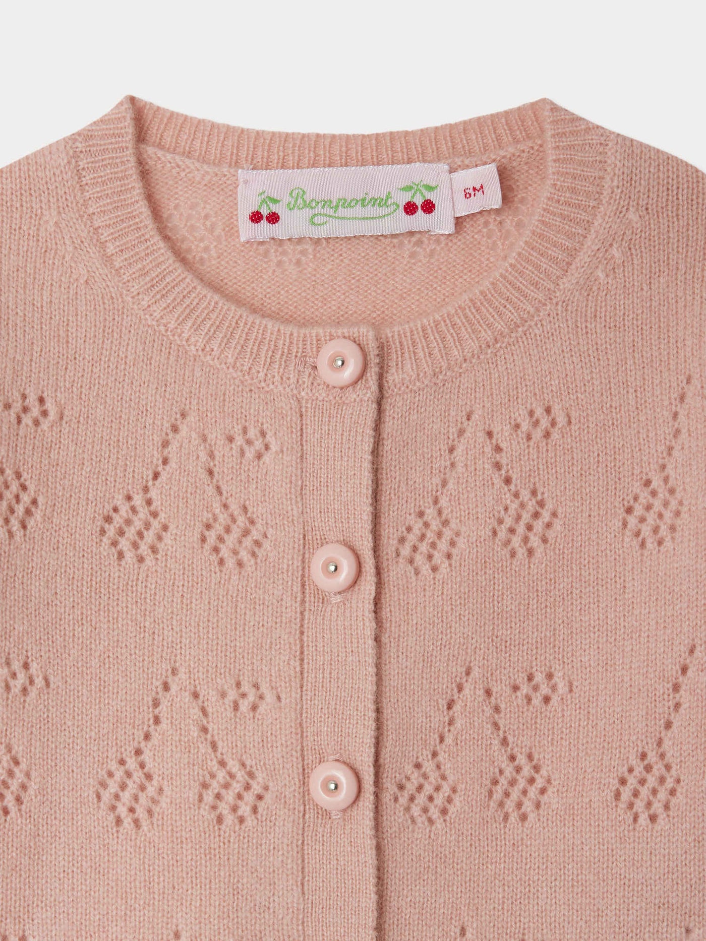 Gwenoli-Cardigan mit Kirschmuster aus rosa Kaschmir