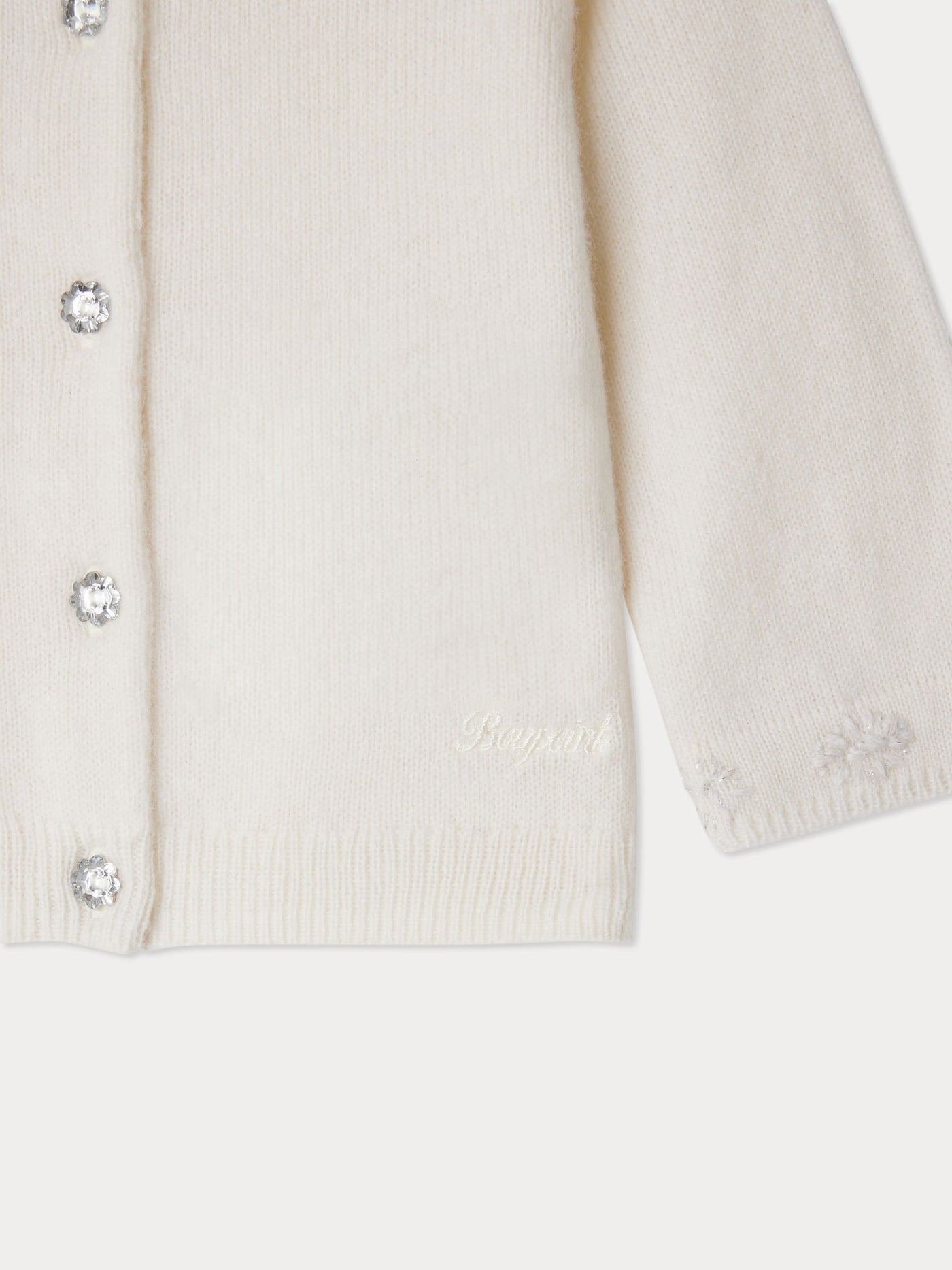 Teyana – Handbestickte Strickjacke aus Kaschmir mit Rundhalsausschnitt