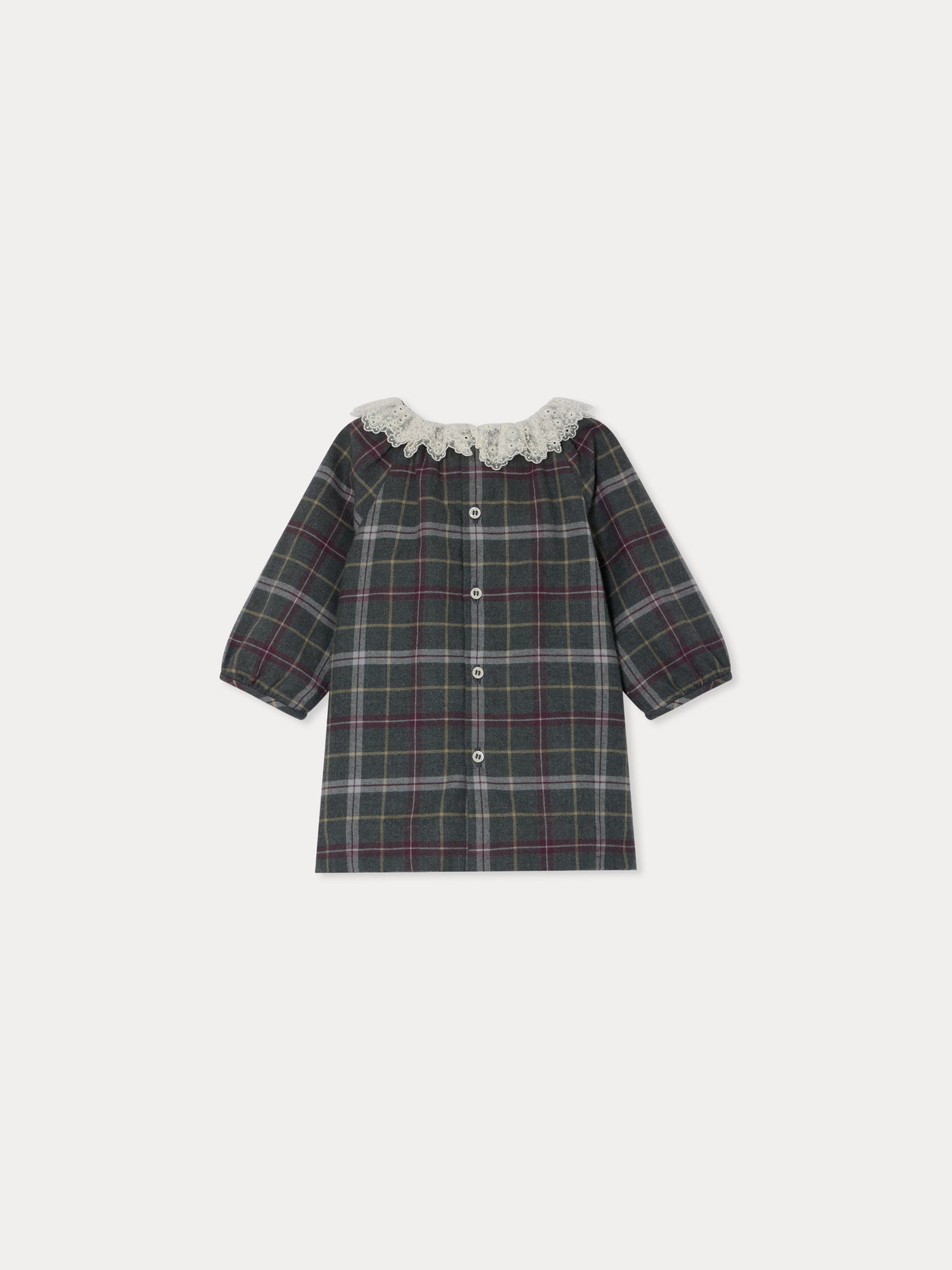 Flavili plaid dress with embroidered tulle collar