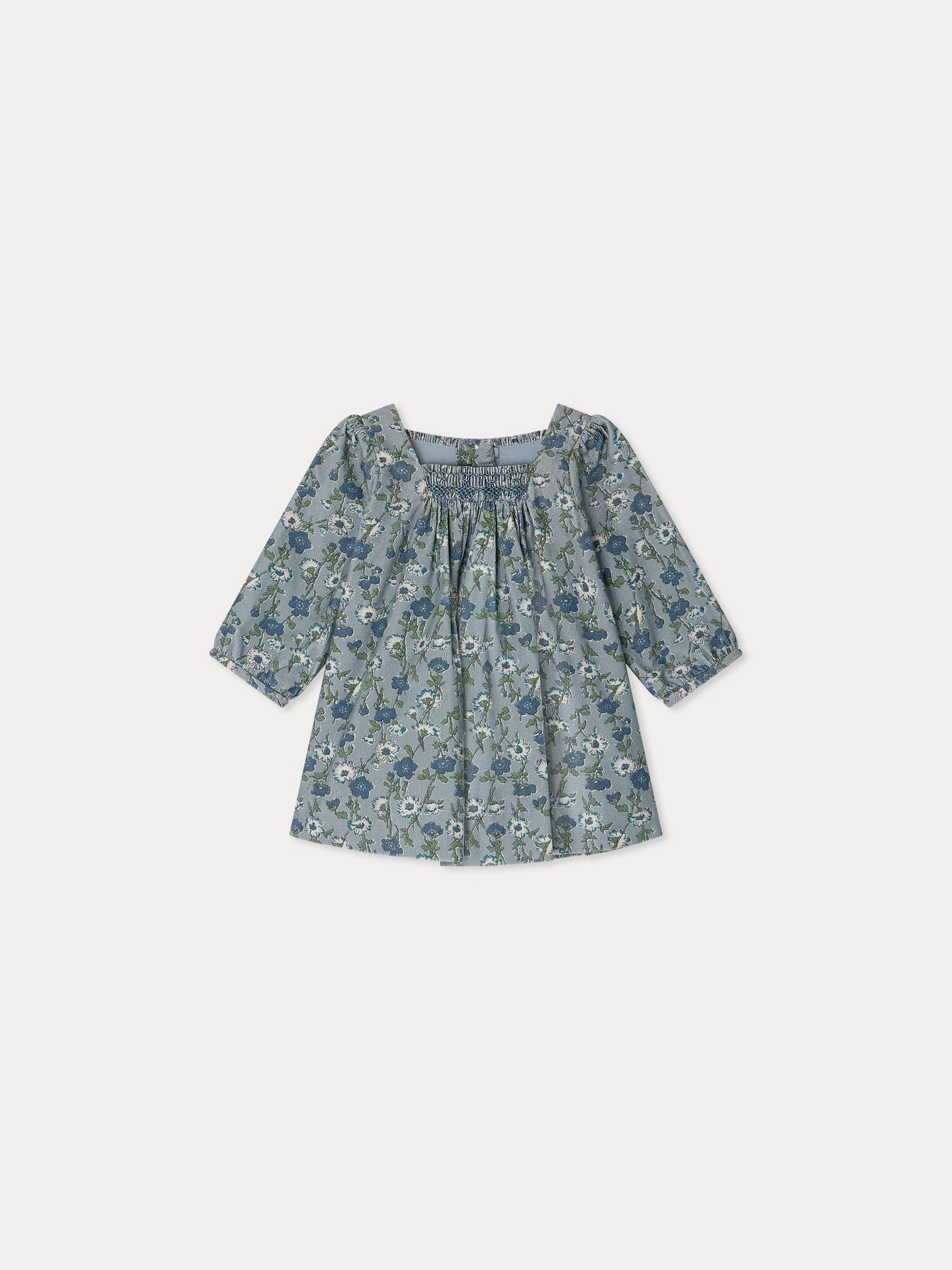 Jada smocked and embroidered dress in Liberty velvet fabric