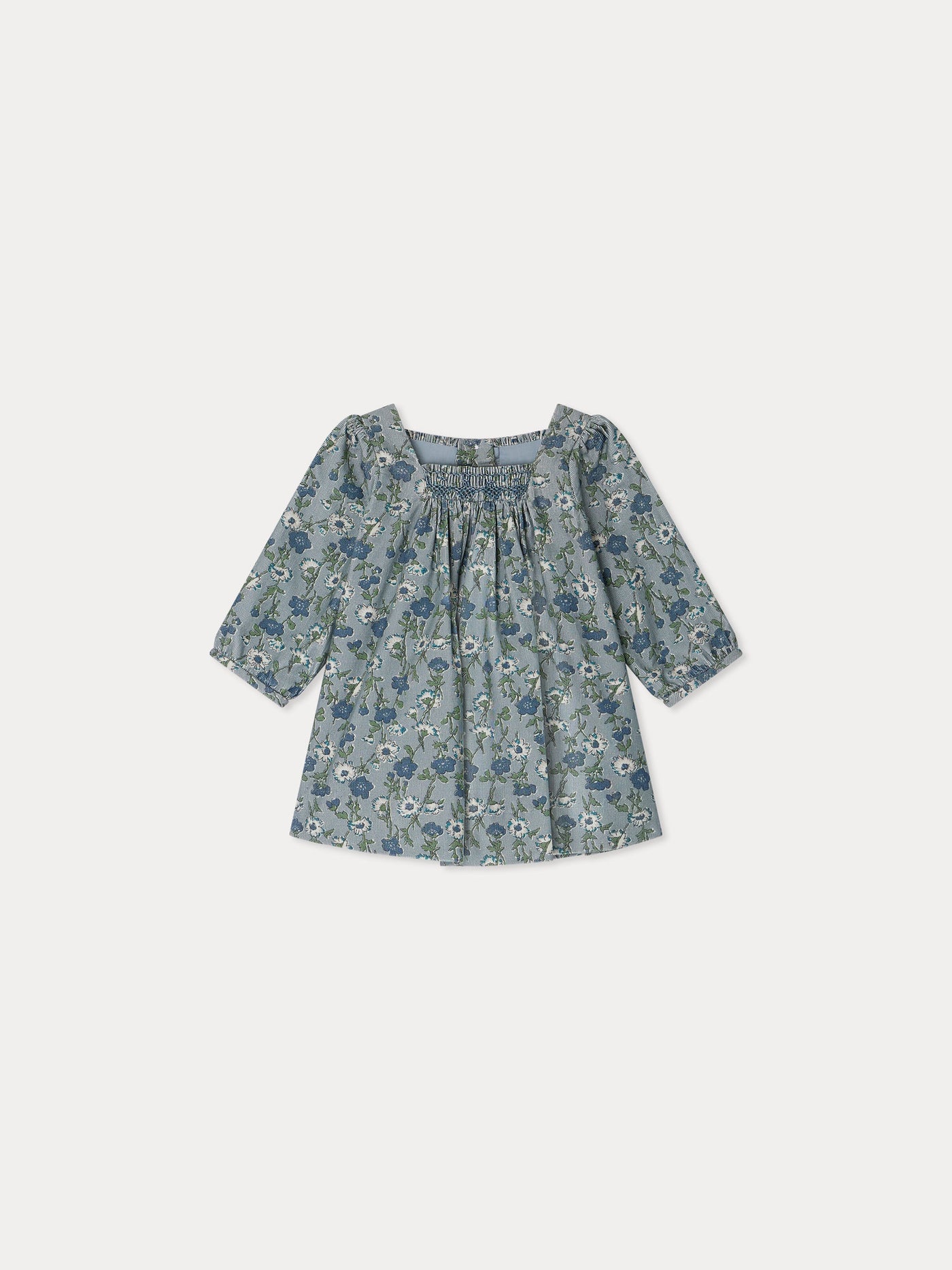 Jada gesmoktes und besticktes Kleid aus Liberty-Samtstoff
