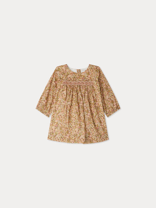 Félicie smocked and embroidered dress in Liberty fabric in organic cotton