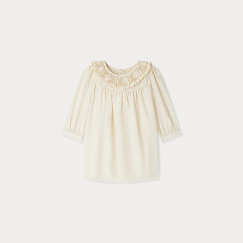 Parma-Kleid mit gesmoktem Kragen und Seidenstickerei