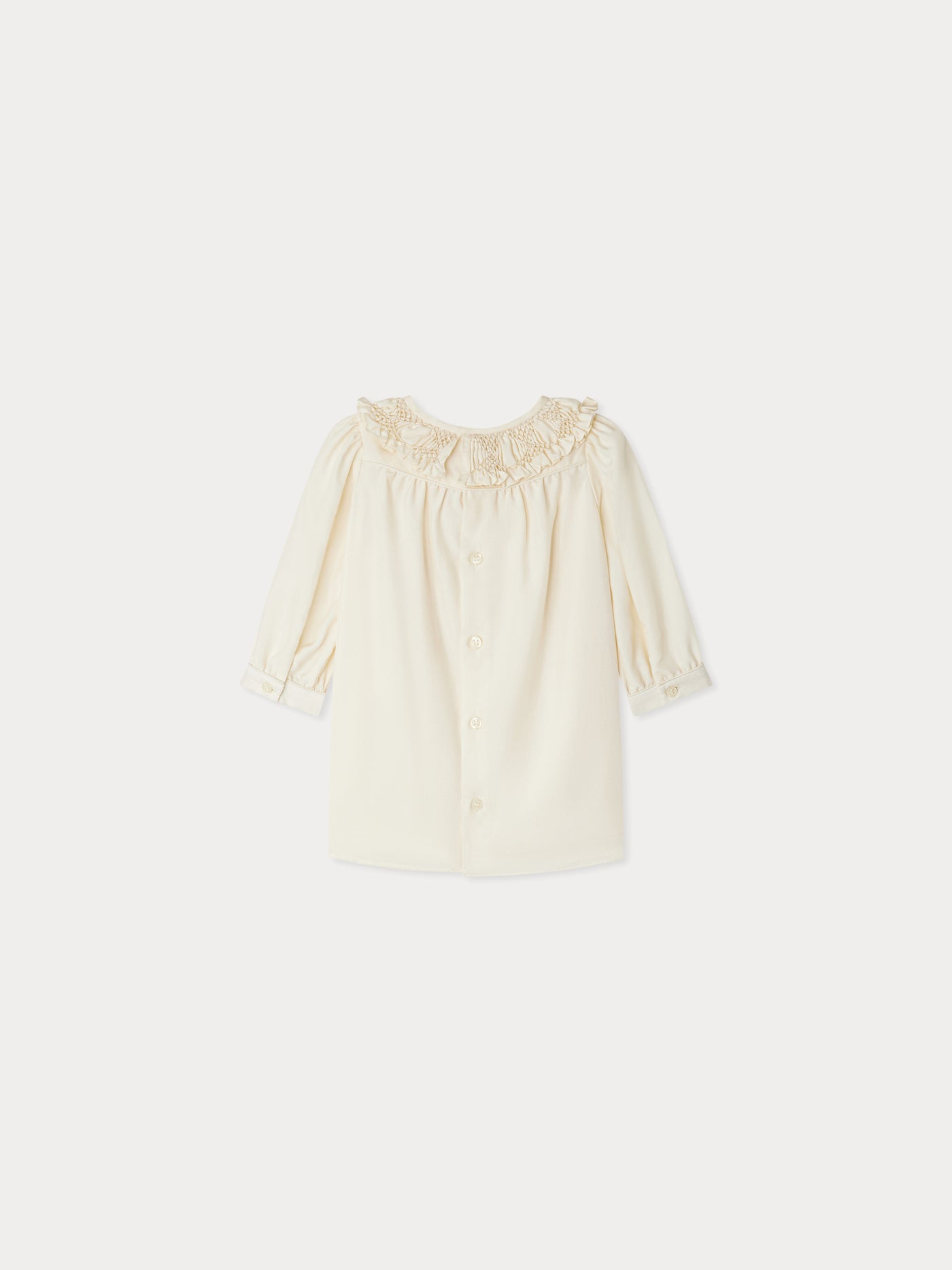 Abito Parma con collo smock e ricami in seta
