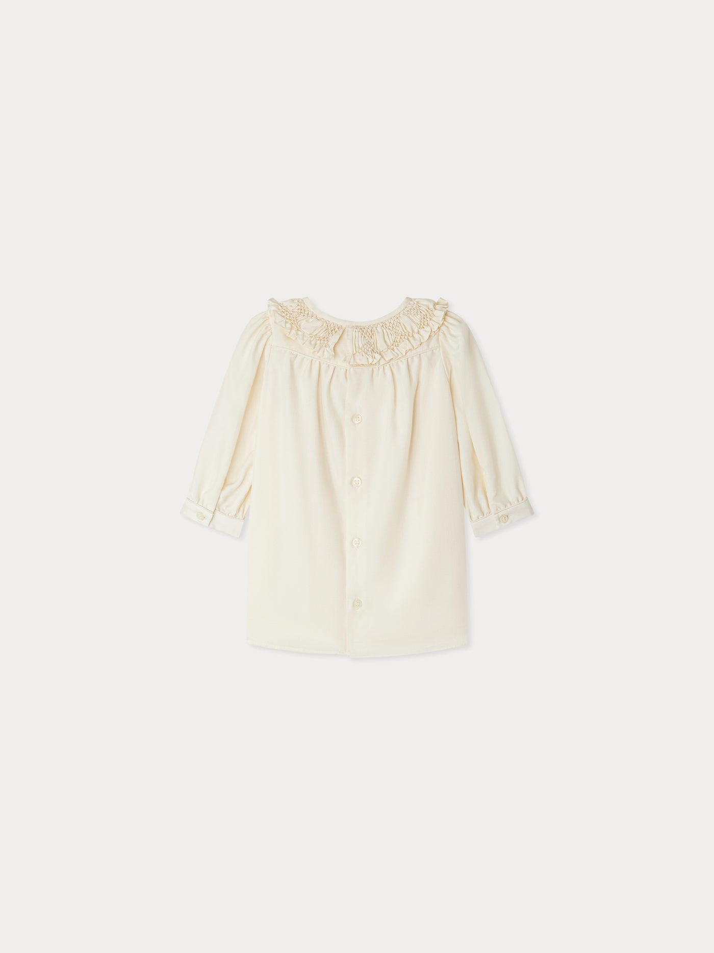 Abito Parma con collo smock e ricami in seta