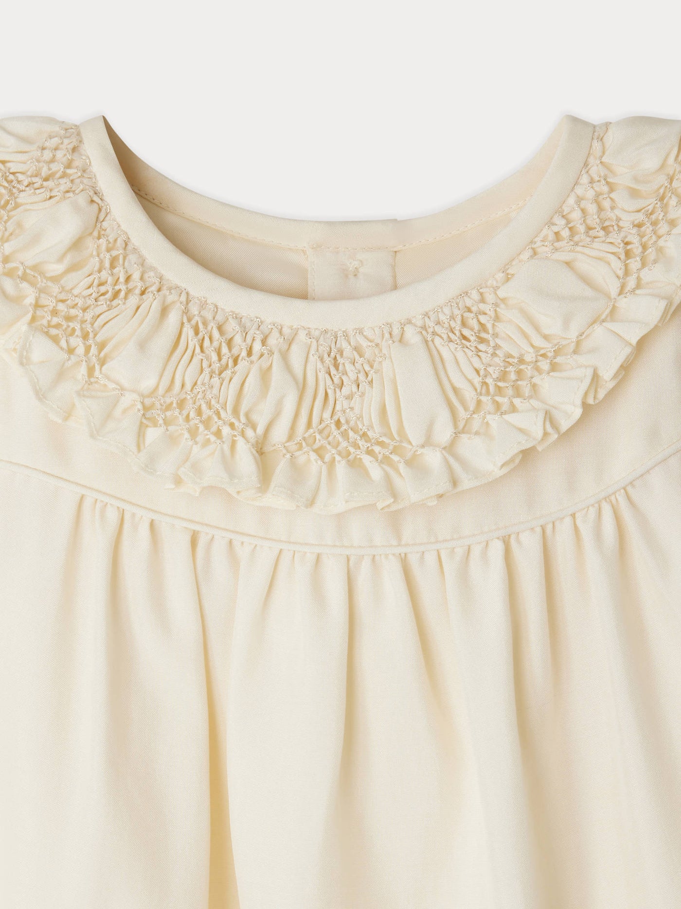 Abito Parma con collo smock e ricami in seta