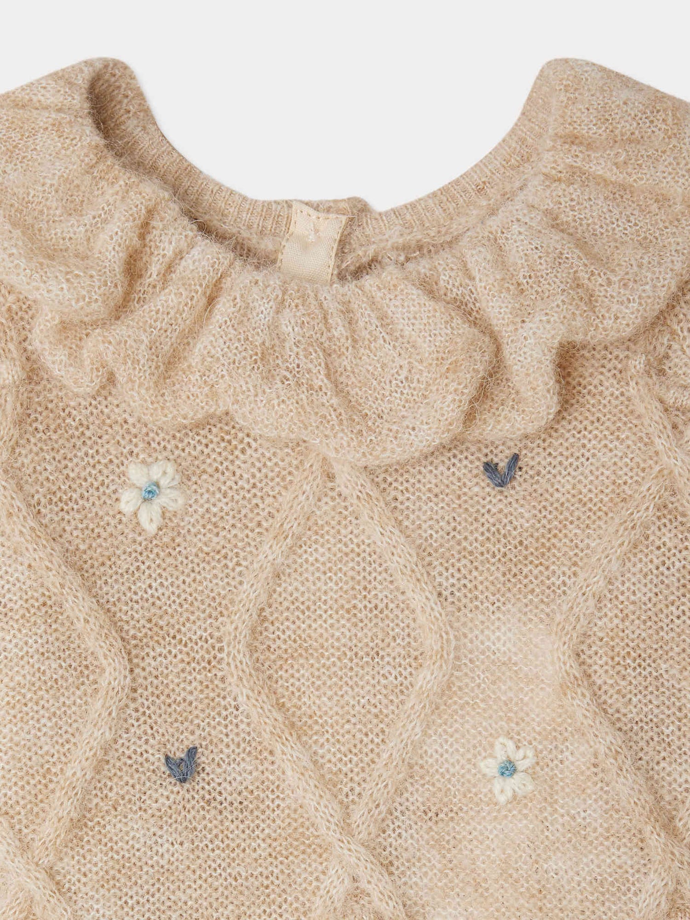 Jostina wool and alpaca collared sweater with floral embroidery