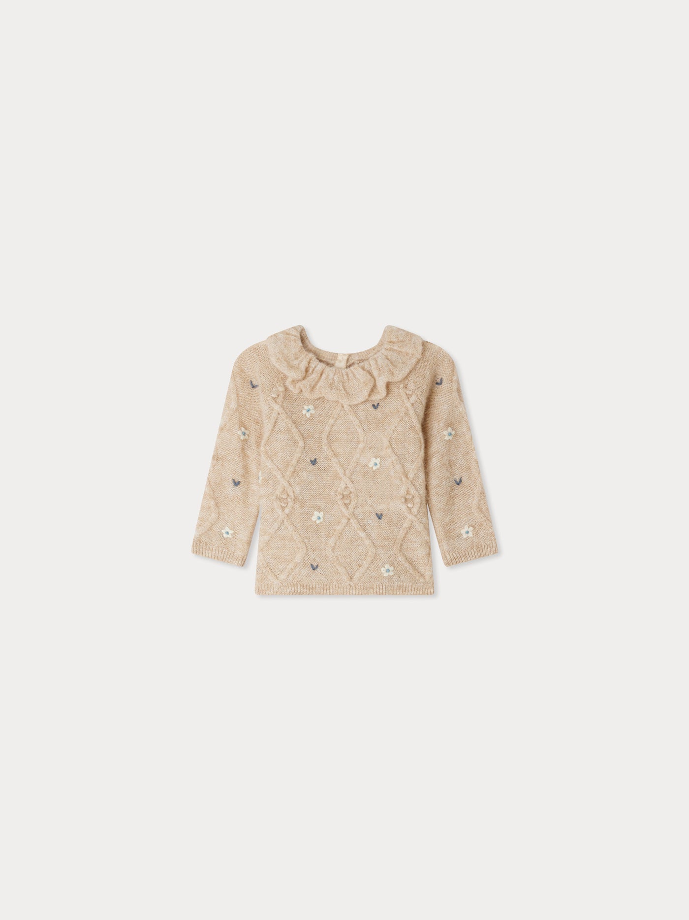 Maglione Jostina in lana e alpaca con colletto e ricamo floreale