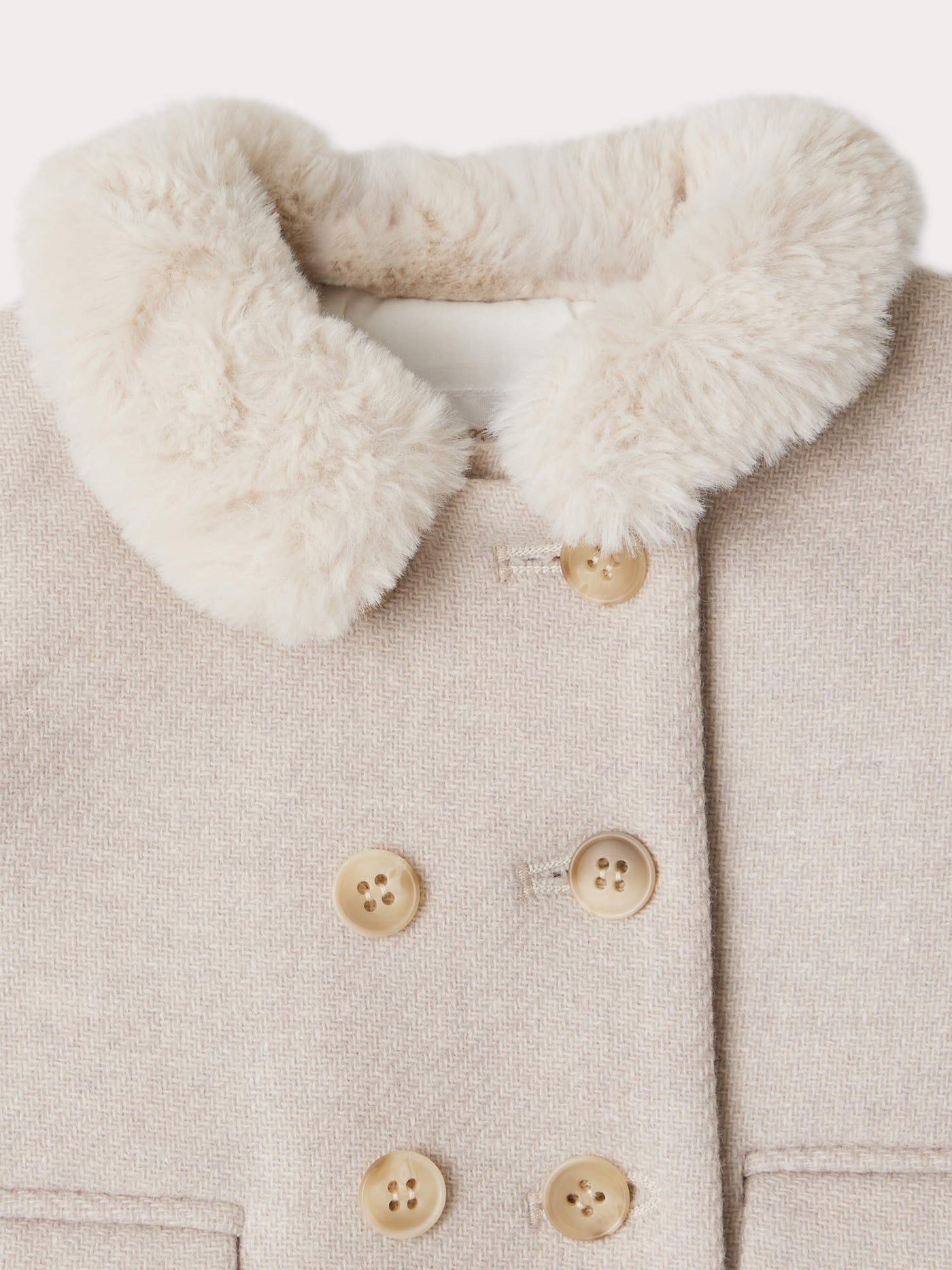 Cappotto in lana moka con collo in pelliccia sintetica