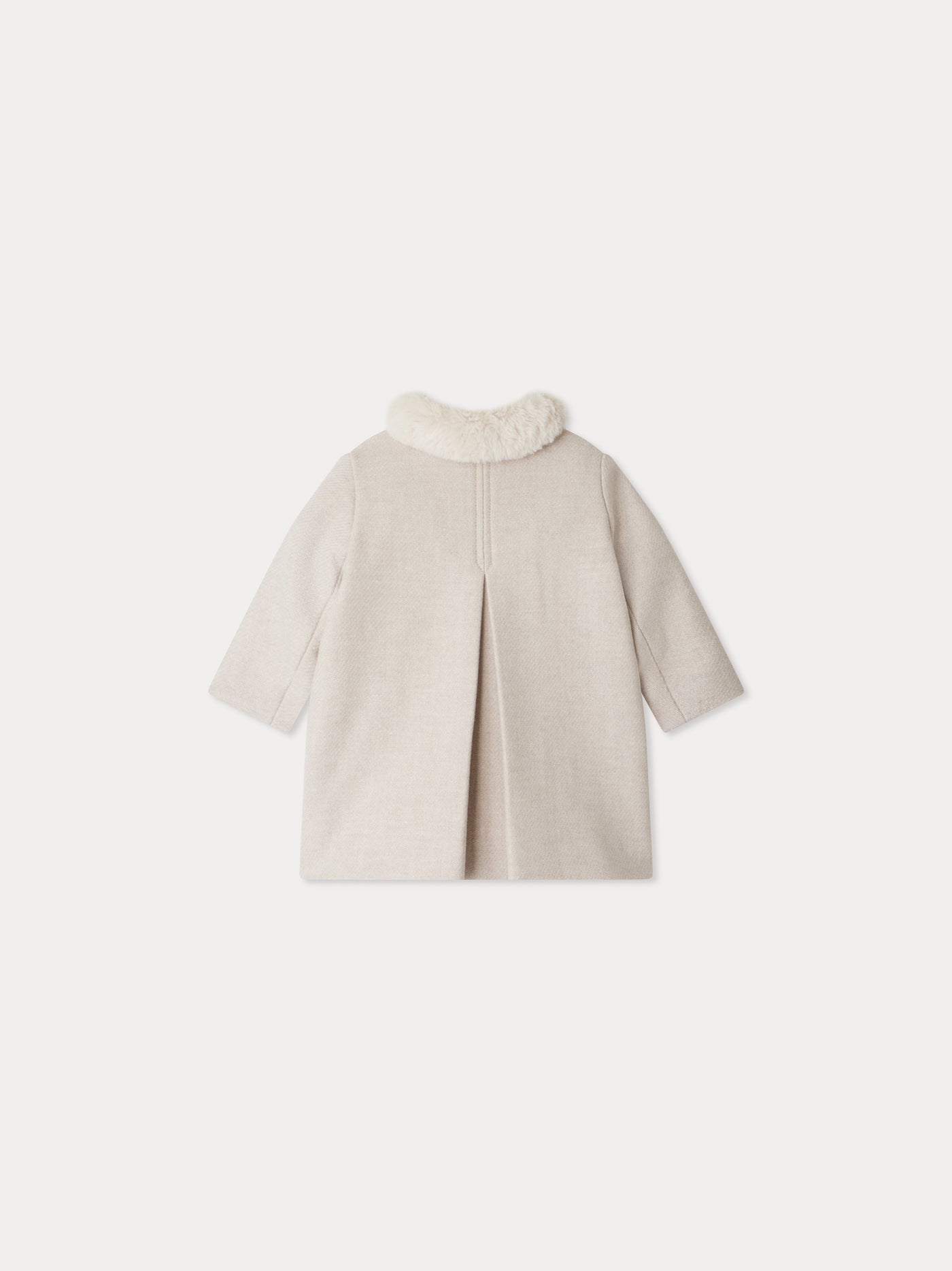 Cappotto in lana moka con collo in pelliccia sintetica