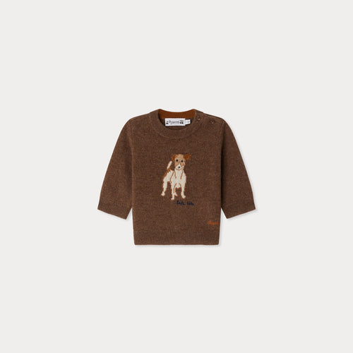 Maglione jacquard Almire con cane di lana ricamato a mano