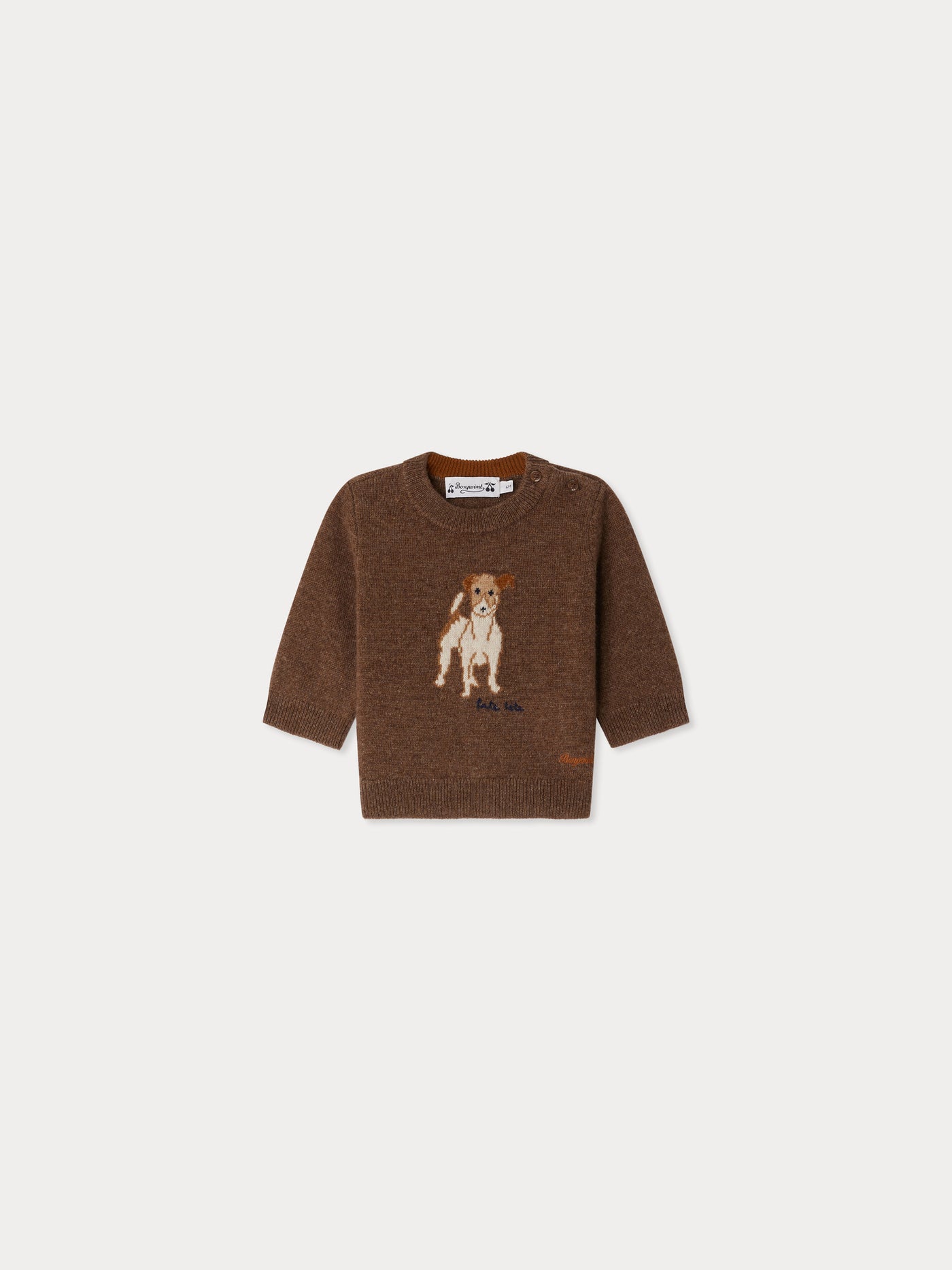 Pull Almire mixte en jacquard avec un chien rebrodé main en laine