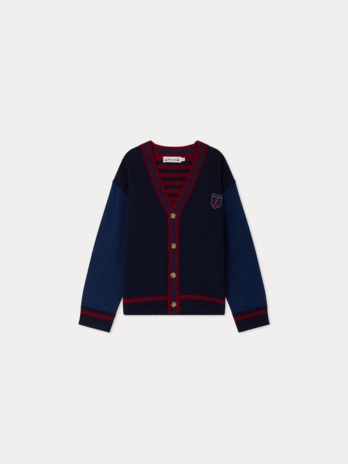 Cardigan Julian mit V-Ausschnitt und besticktem Patch aus Wolle