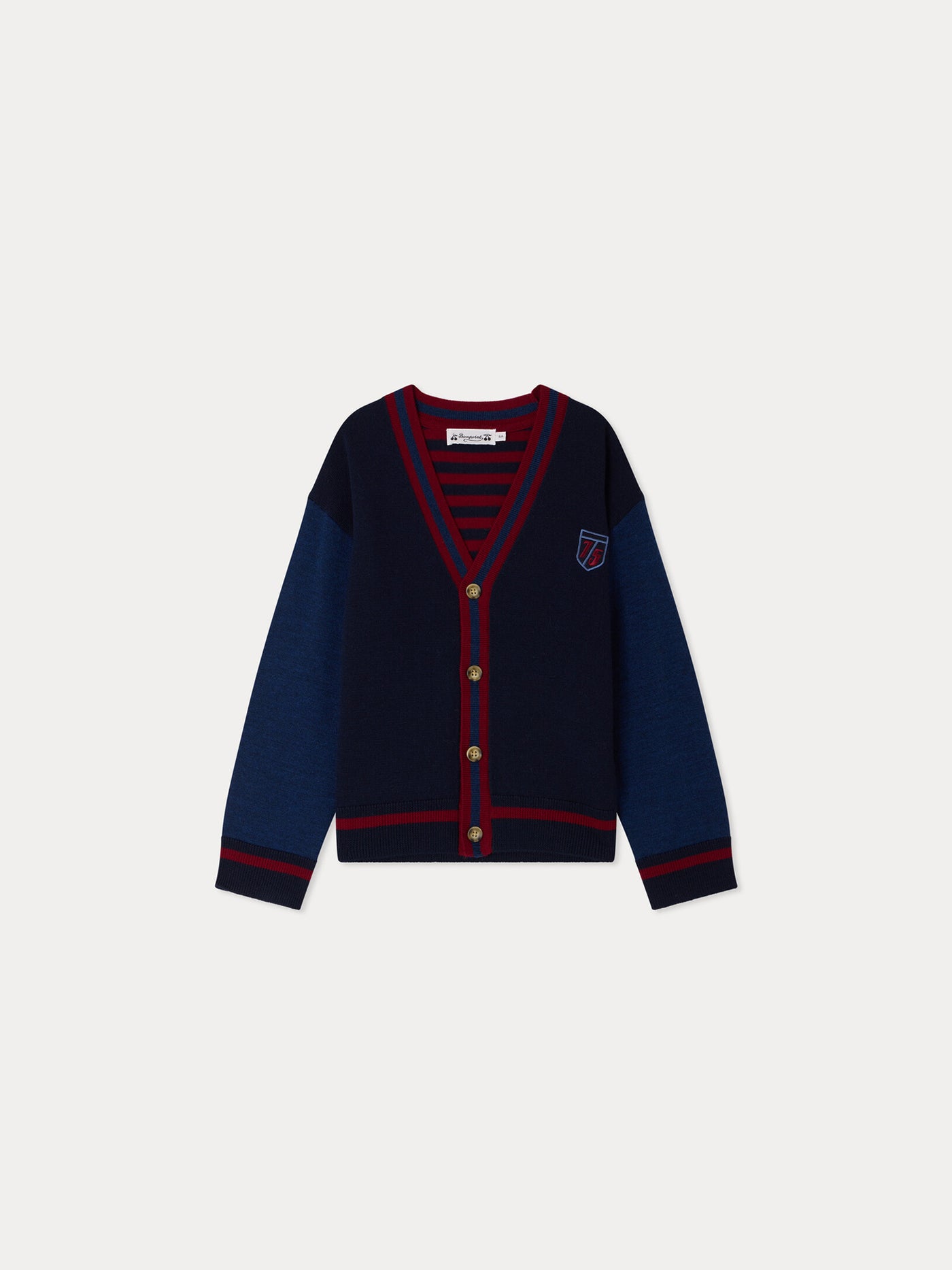 Cardigan Julian mit V-Ausschnitt und besticktem Patch aus Wolle