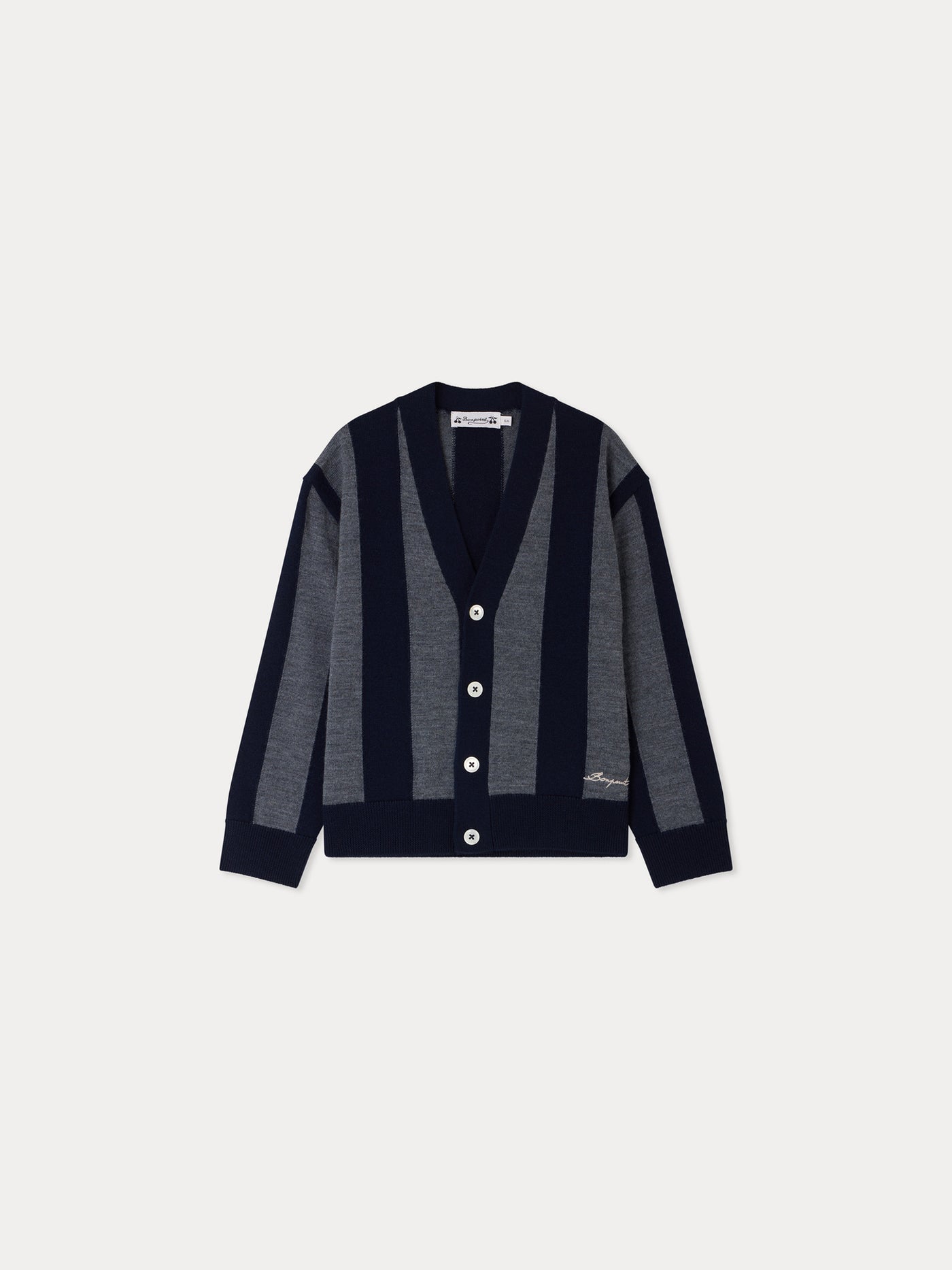 Cardigan Mandel col V à rayures grises en laine