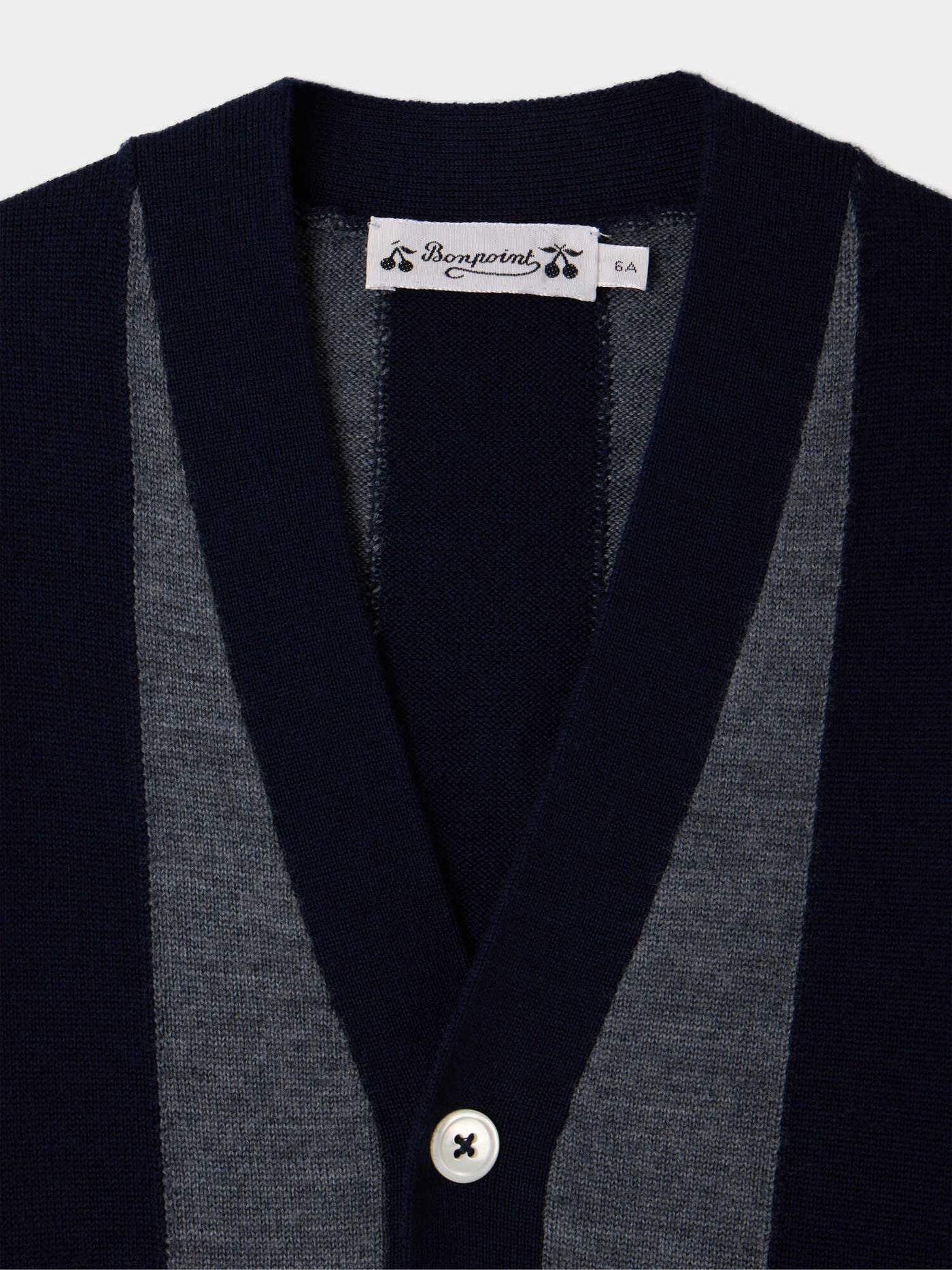 Cardigan Mandel col V à rayures grises en laine