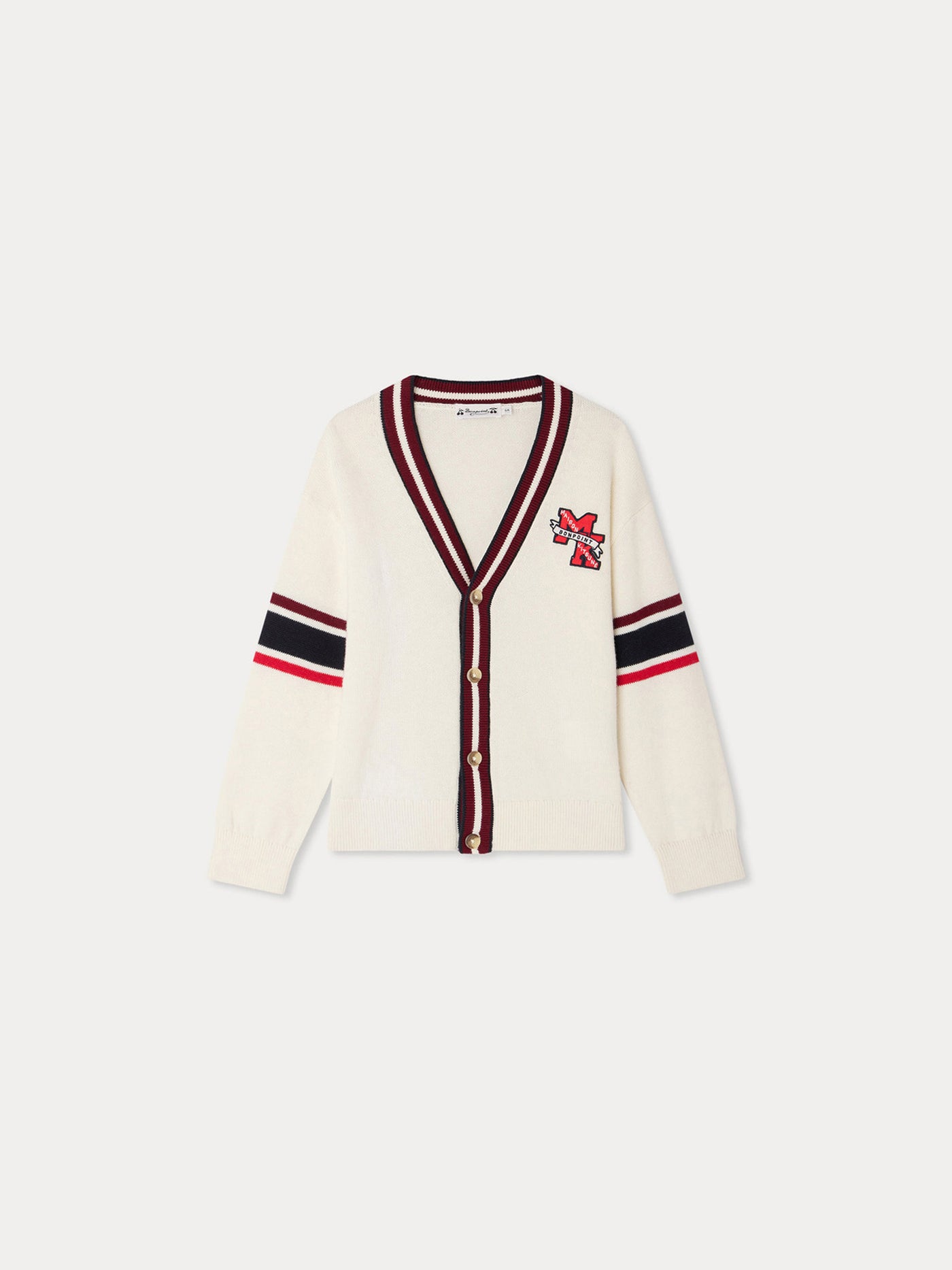 Bonpoint x Maison Kitsuné cárdigan Mateo cuello de pico en algodón orgánico y cachemira