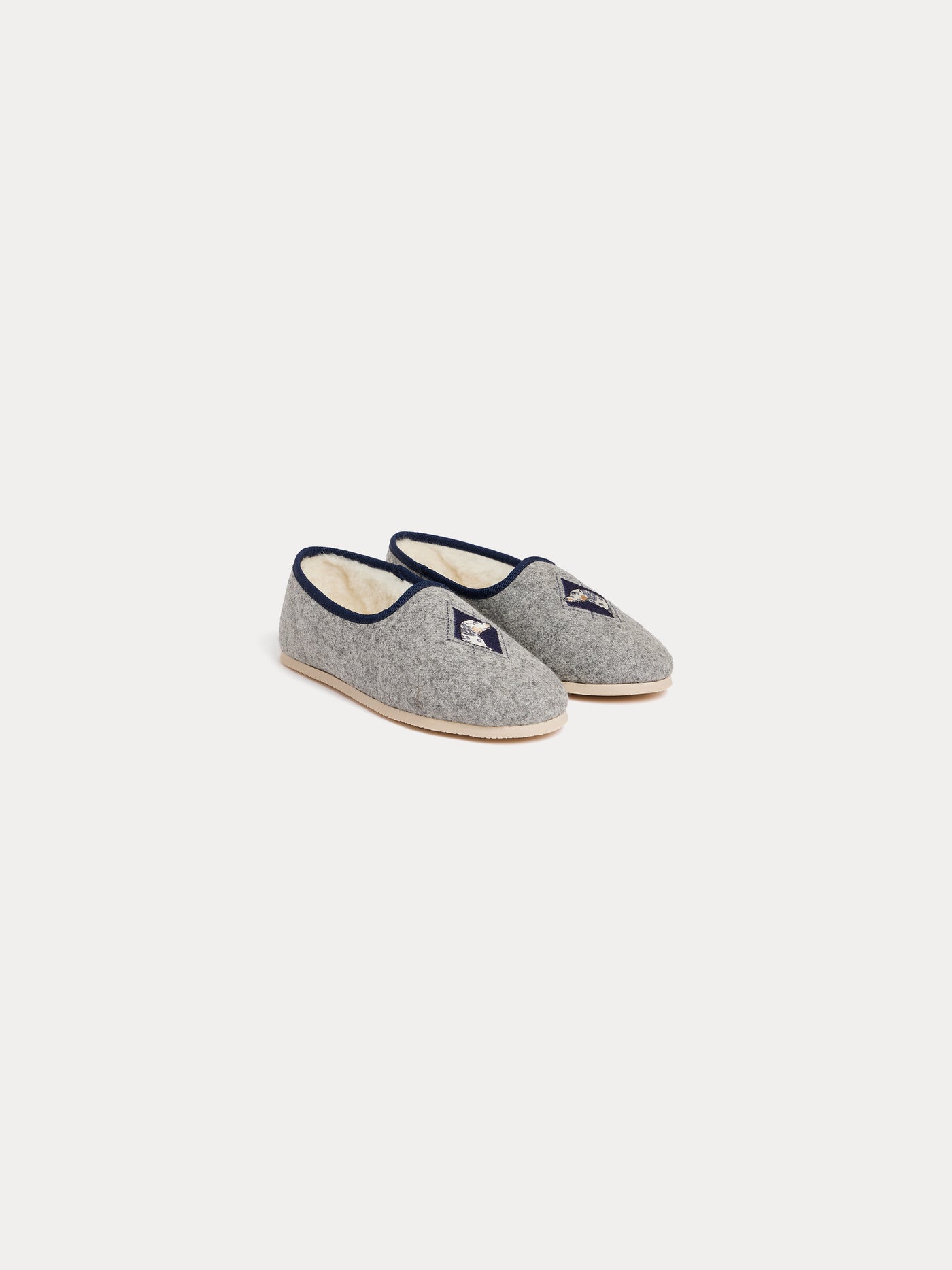 Gib felt slipper with dog embroidery and faux fur
