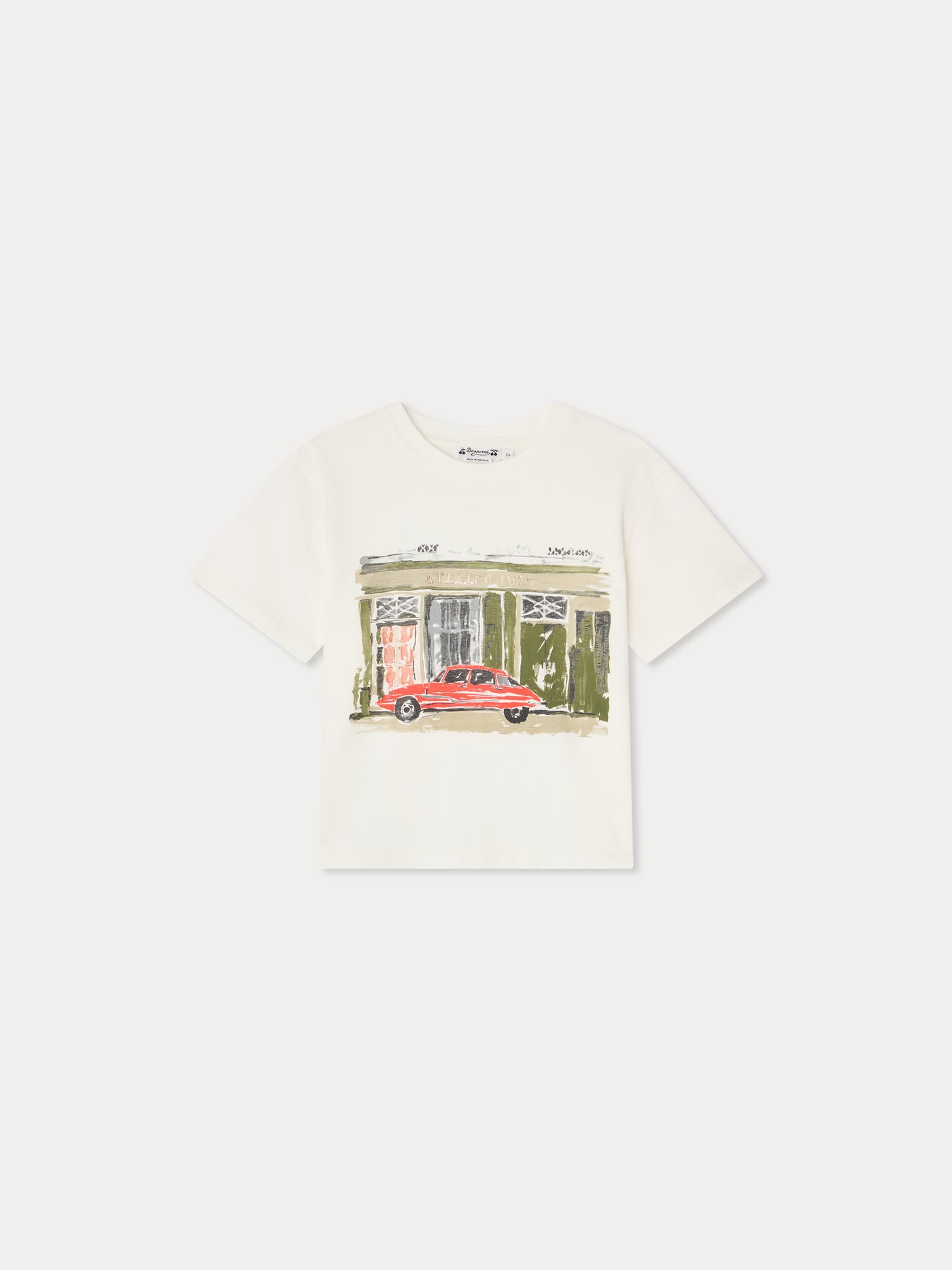 Camiseta Eidan con estampado de taller y coche de algodón orgánico