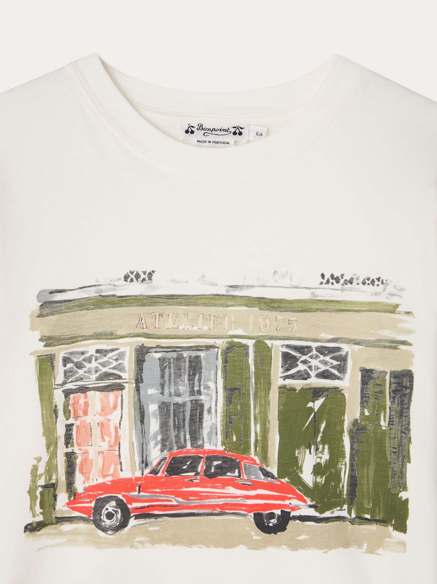 Camiseta Eidan con estampado de taller y coche de algodón orgánico