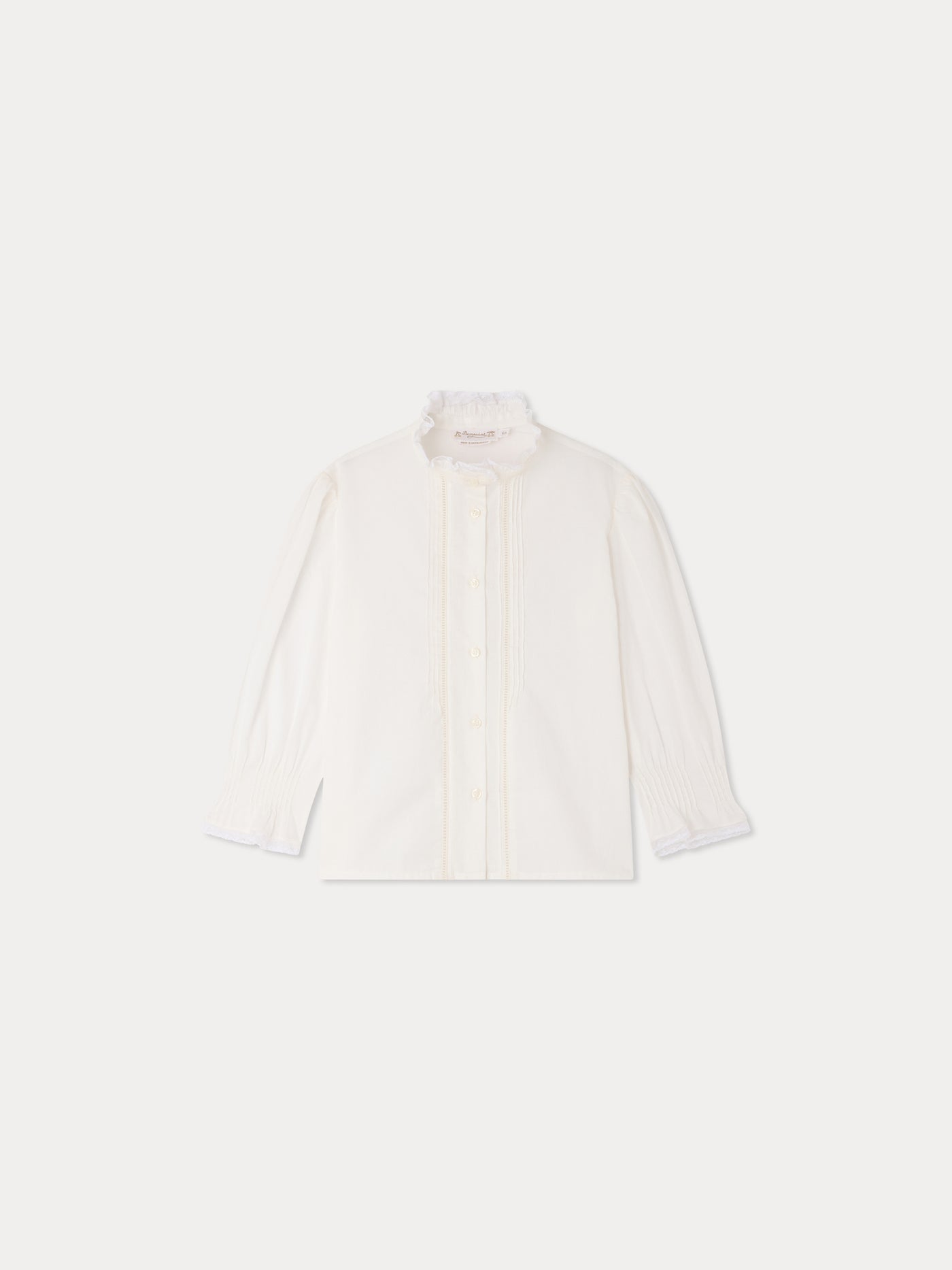 Blouse Melba à col volanté et dentelle de Calais en coton biologique