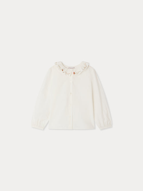 Blouse Jora à col brodé main en coton biologique