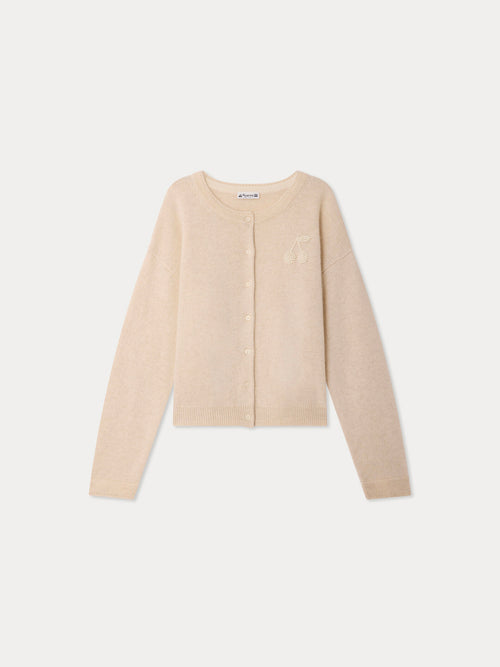 Cardigan Judicael Grown-Up cerise brodée main en cachemire