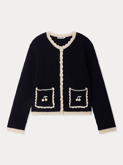 Marlys Grown-Up navy hand-crocheted cardigan