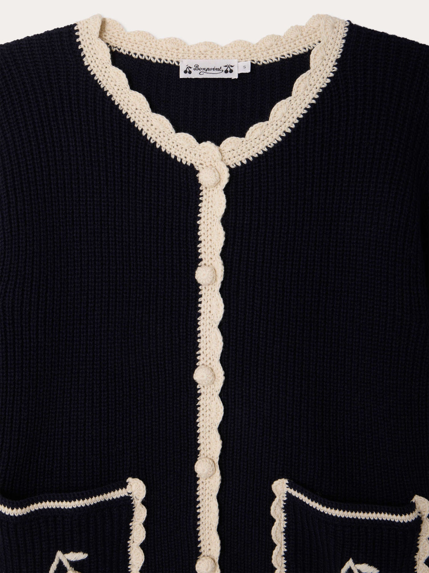 Marlys Grown-Up navy hand-crocheted cardigan