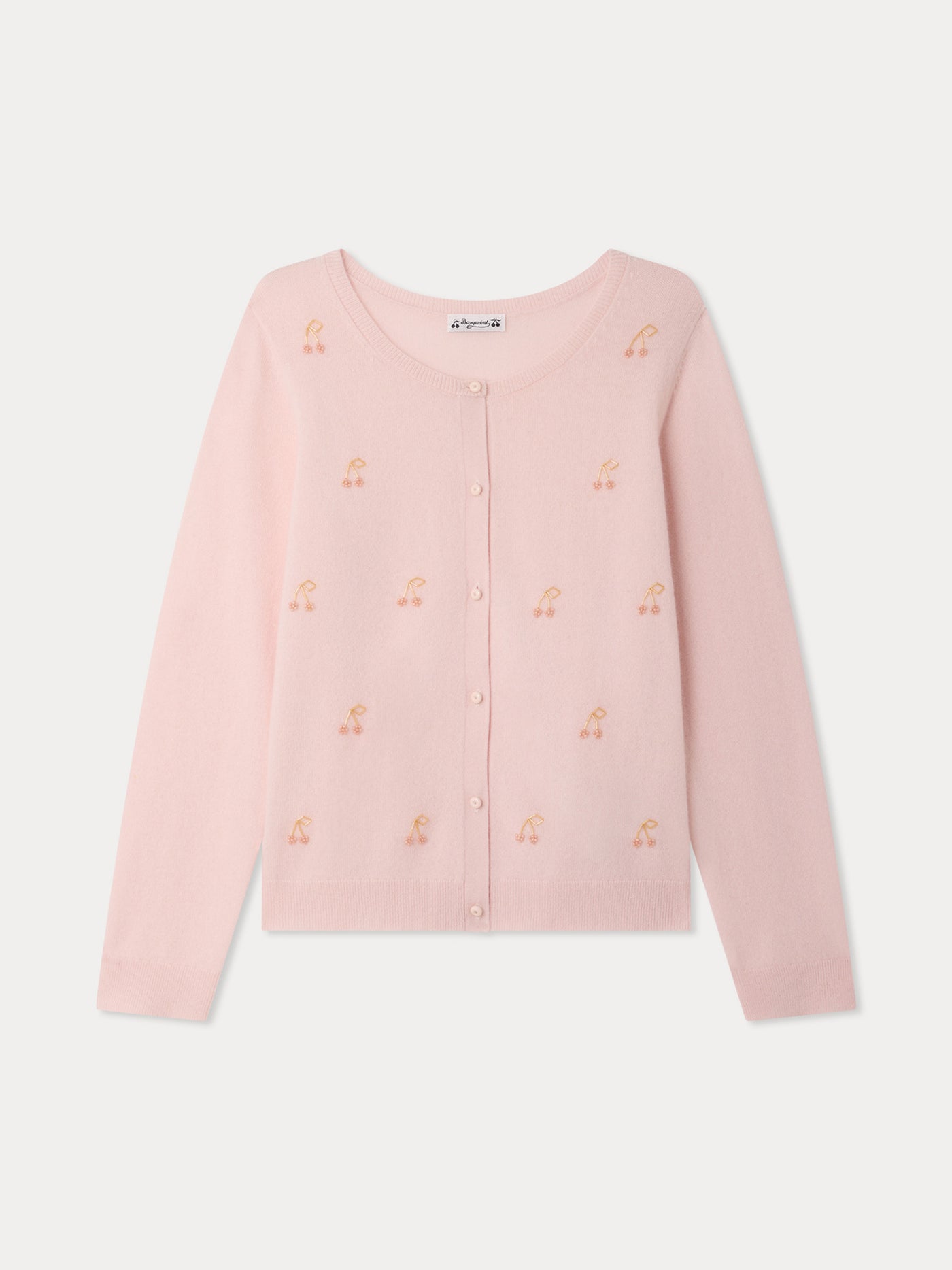 Cardigan Marisha Grown-Up rose cerises et perles brodées main en cachemire