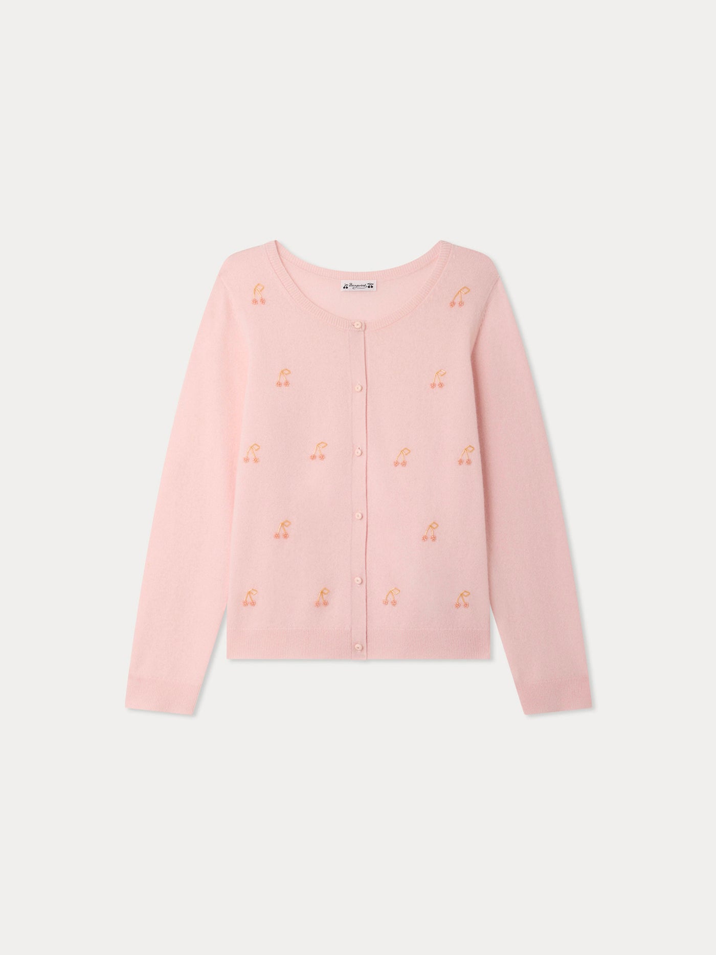 Marisha Grown-Up rosa Kaschmir-Strickjacke mit handbestickten Kirschen und Perlen