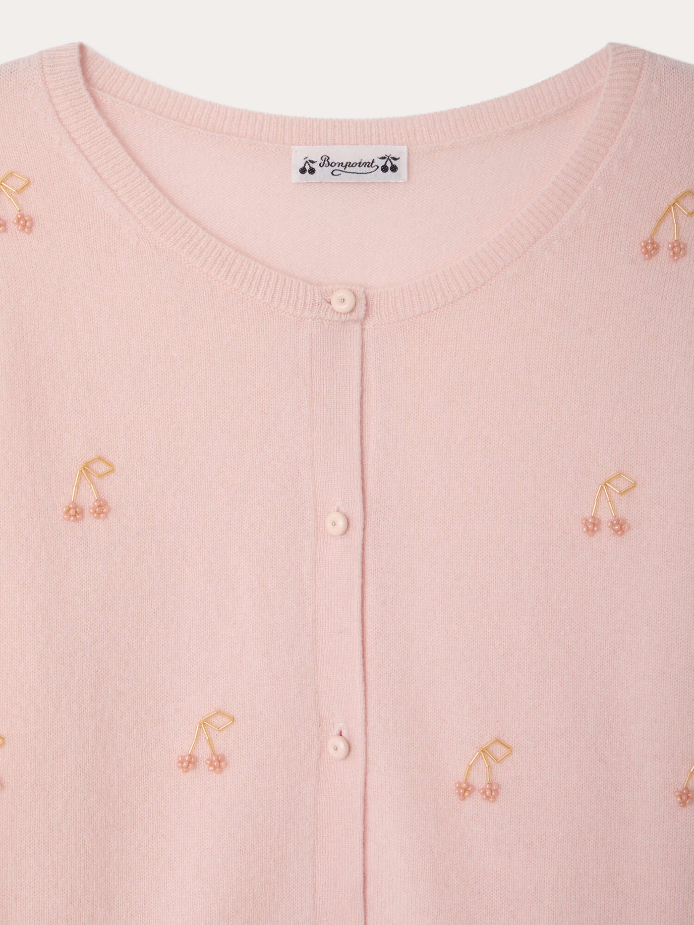 Cardigan Marisha Grown-Up rose cerises et perles brodées main en cachemire