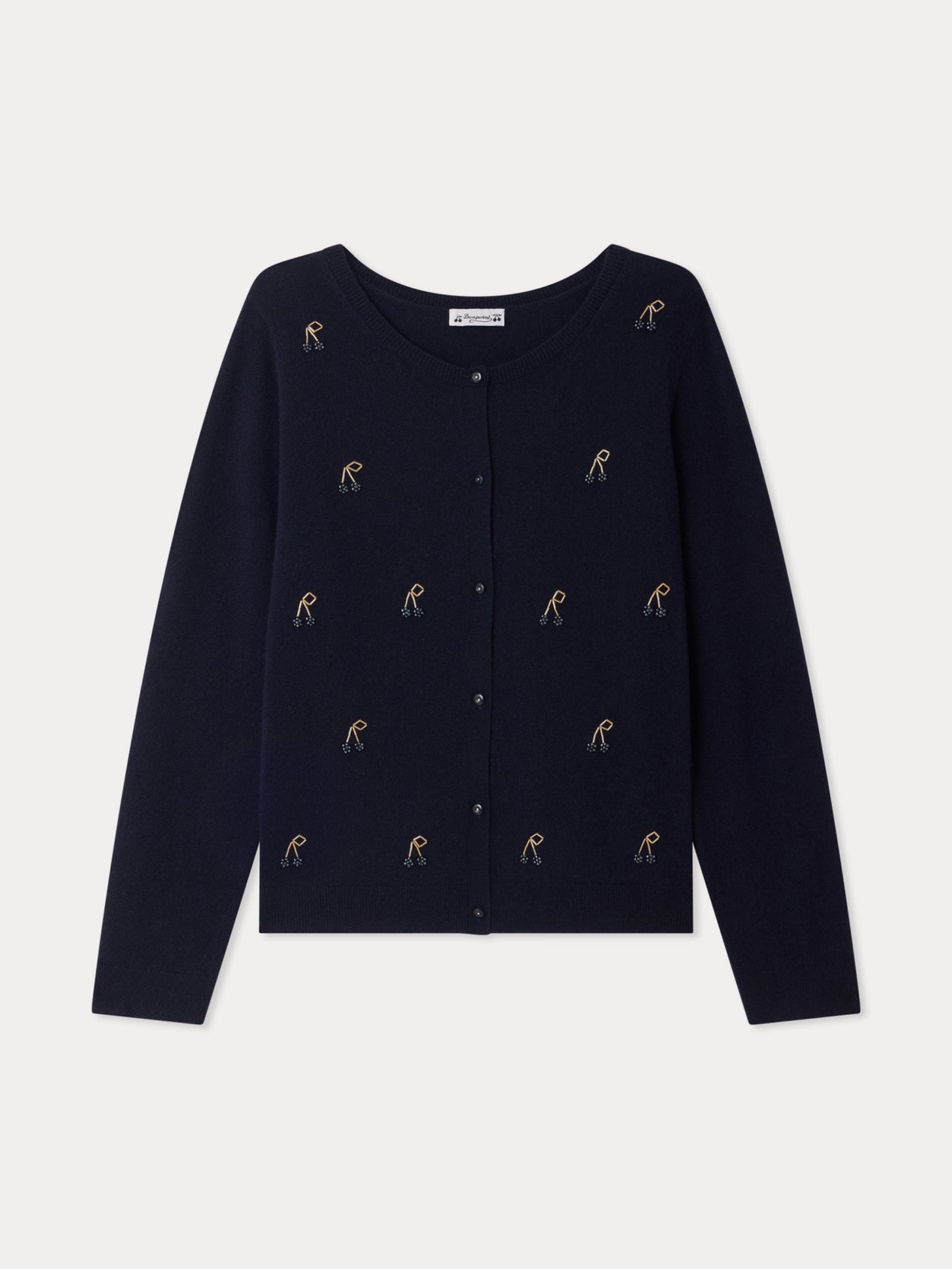 Cardigan Marisha Grown-Up marine cerises et perles brodees main en cachemire
