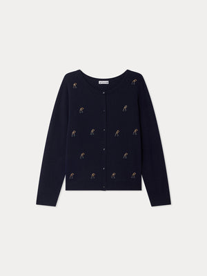 Cardigan Marisha Grown-Up marine cerises et perles brodees main en cachemire