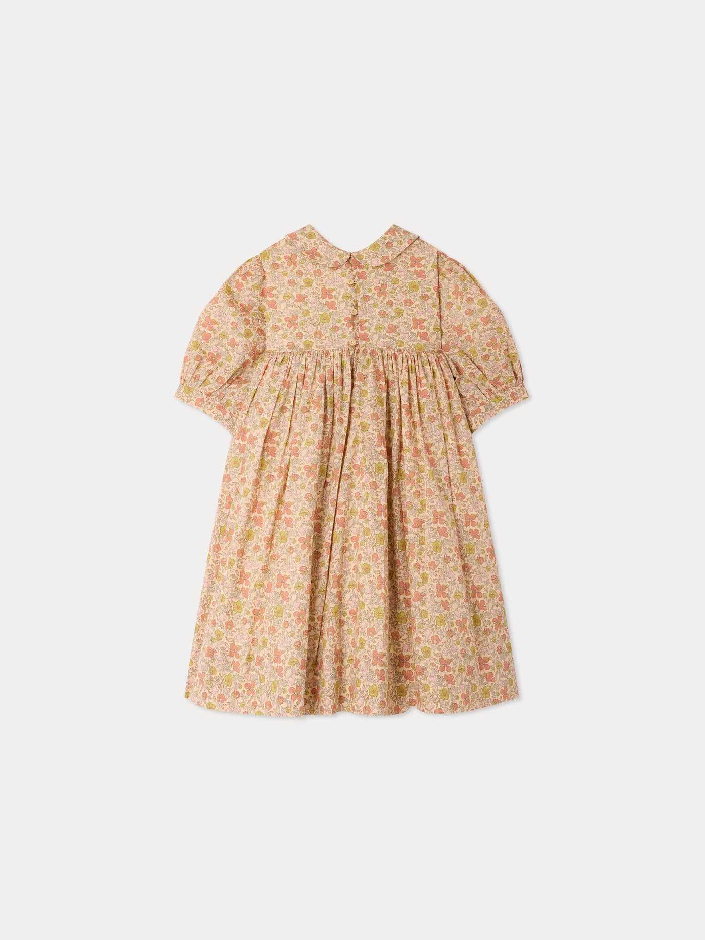 Melodia dress in Liberty fabric smocked and hand-embroidered in organic cotton