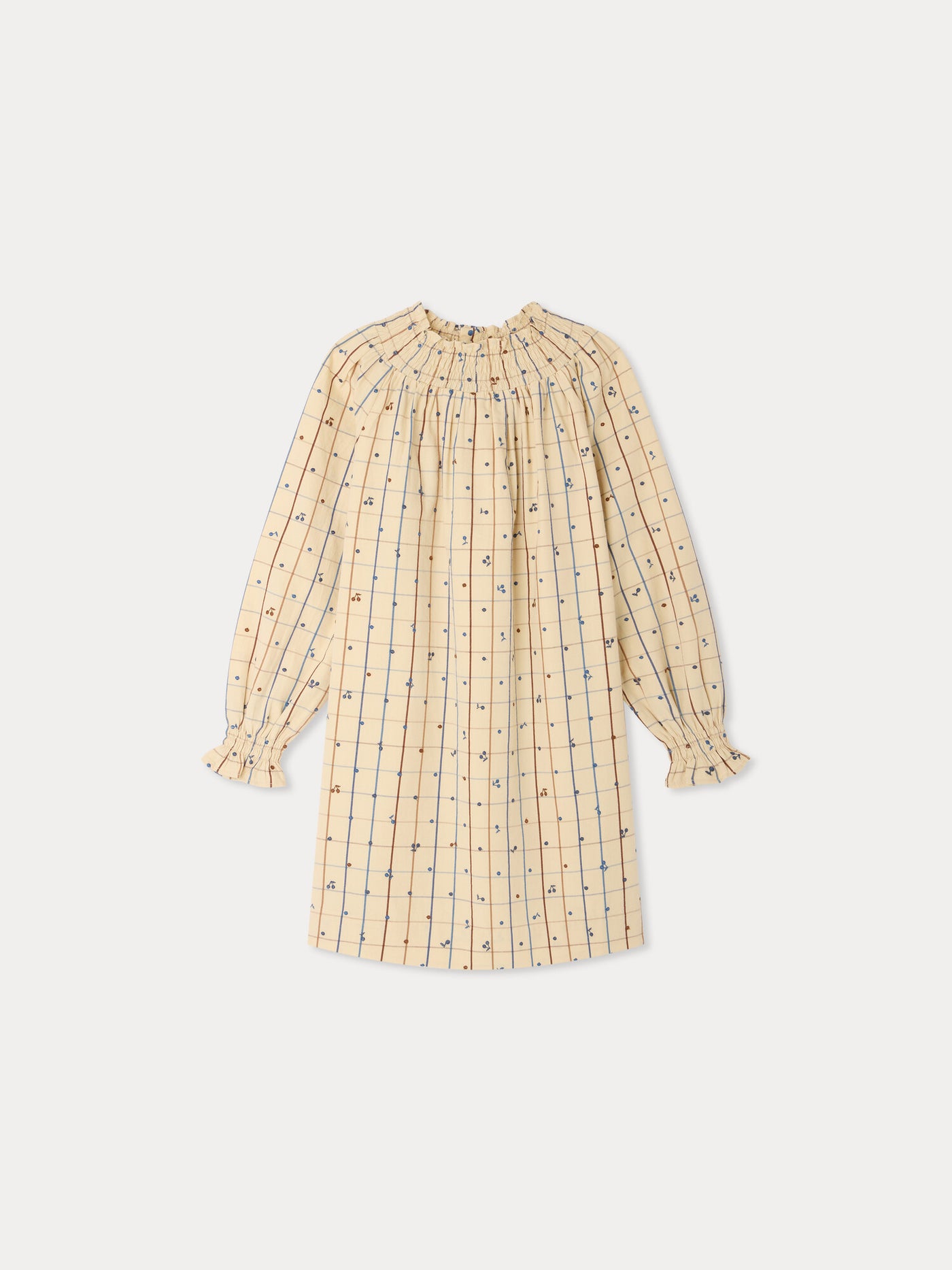Robe Fleur brodée cerises et pois en coton biologique