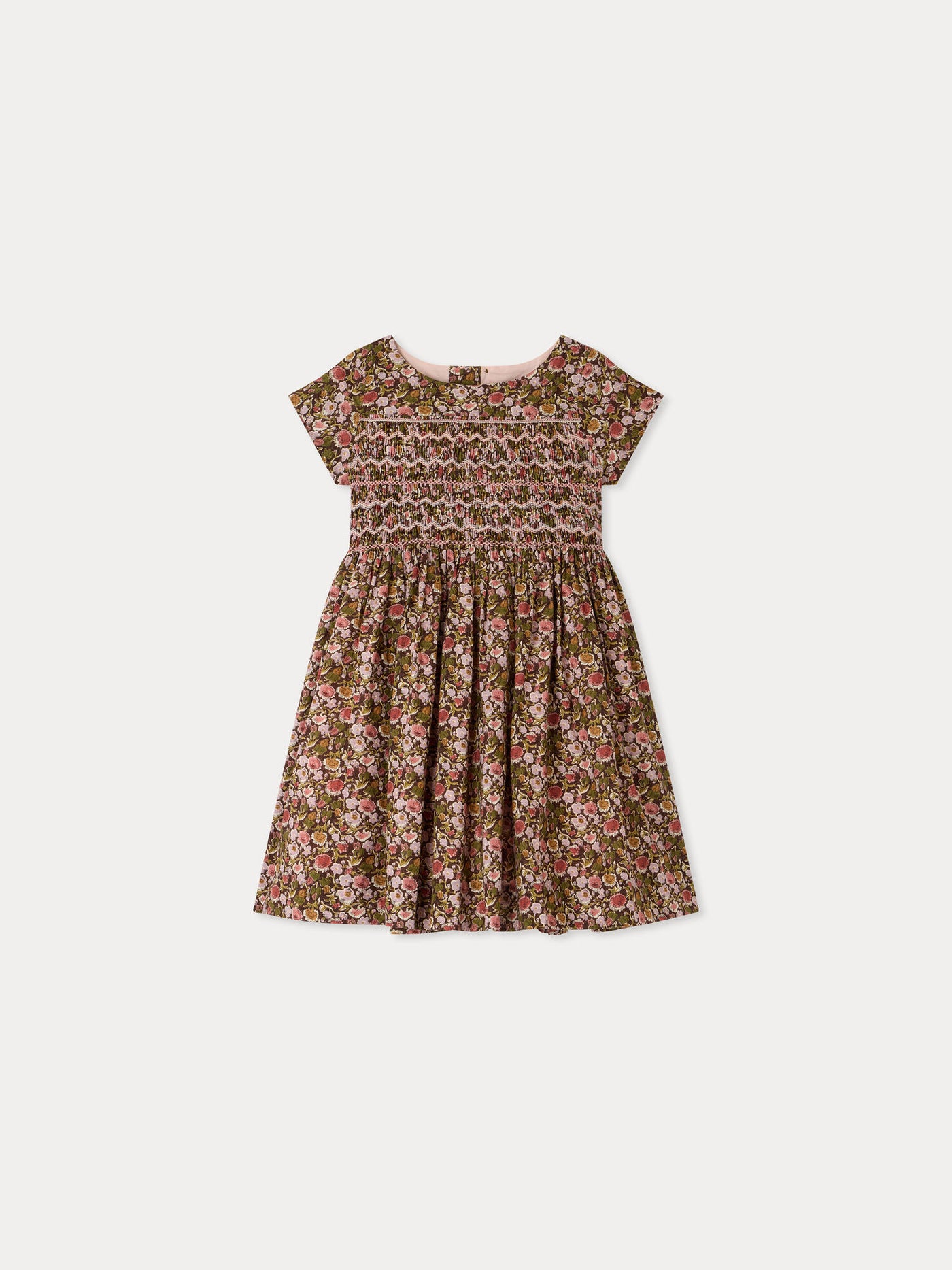 Robe Duchesse en tissu Liberty smockée et brodée main en coton biologique