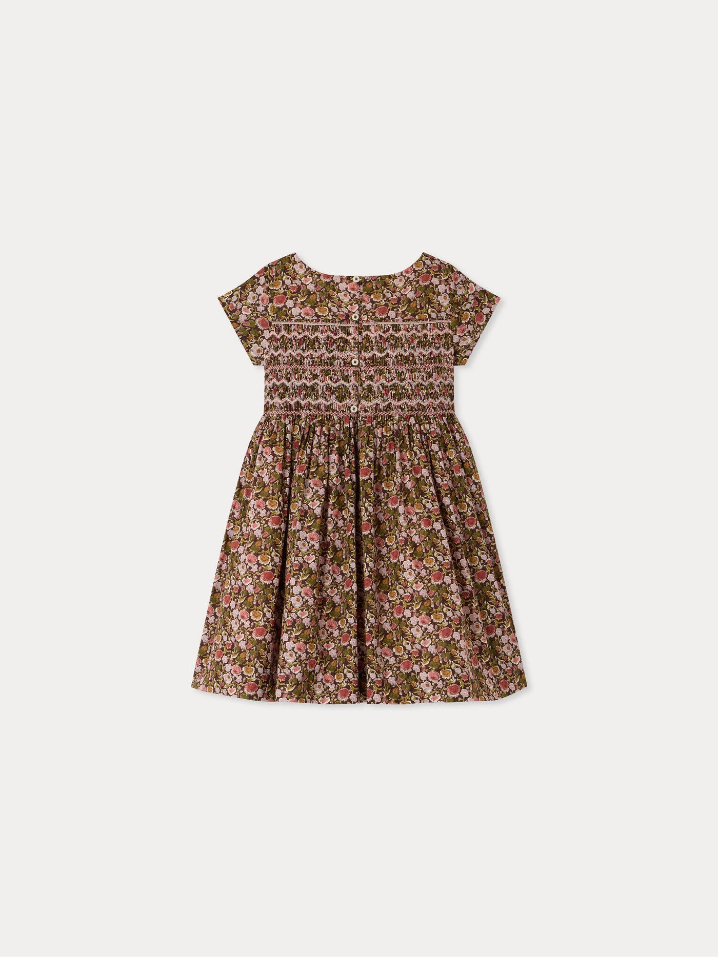 Robe Duchesse en tissu Liberty smockée et brodée main en coton biologique