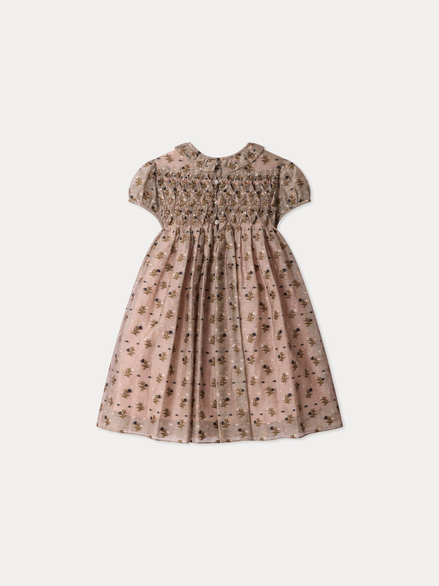 Dress Aurelie smocked and hand-embroidered in organza