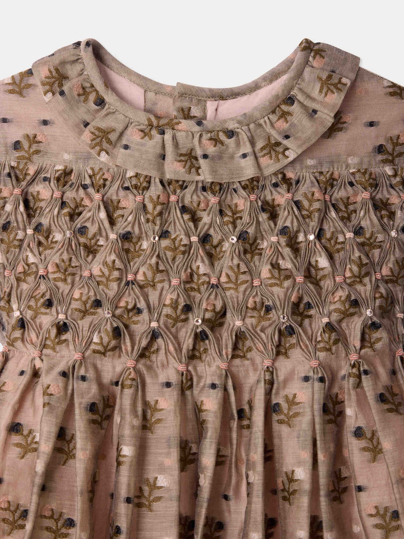 Dress Aurelie smocked and hand-embroidered in organza
